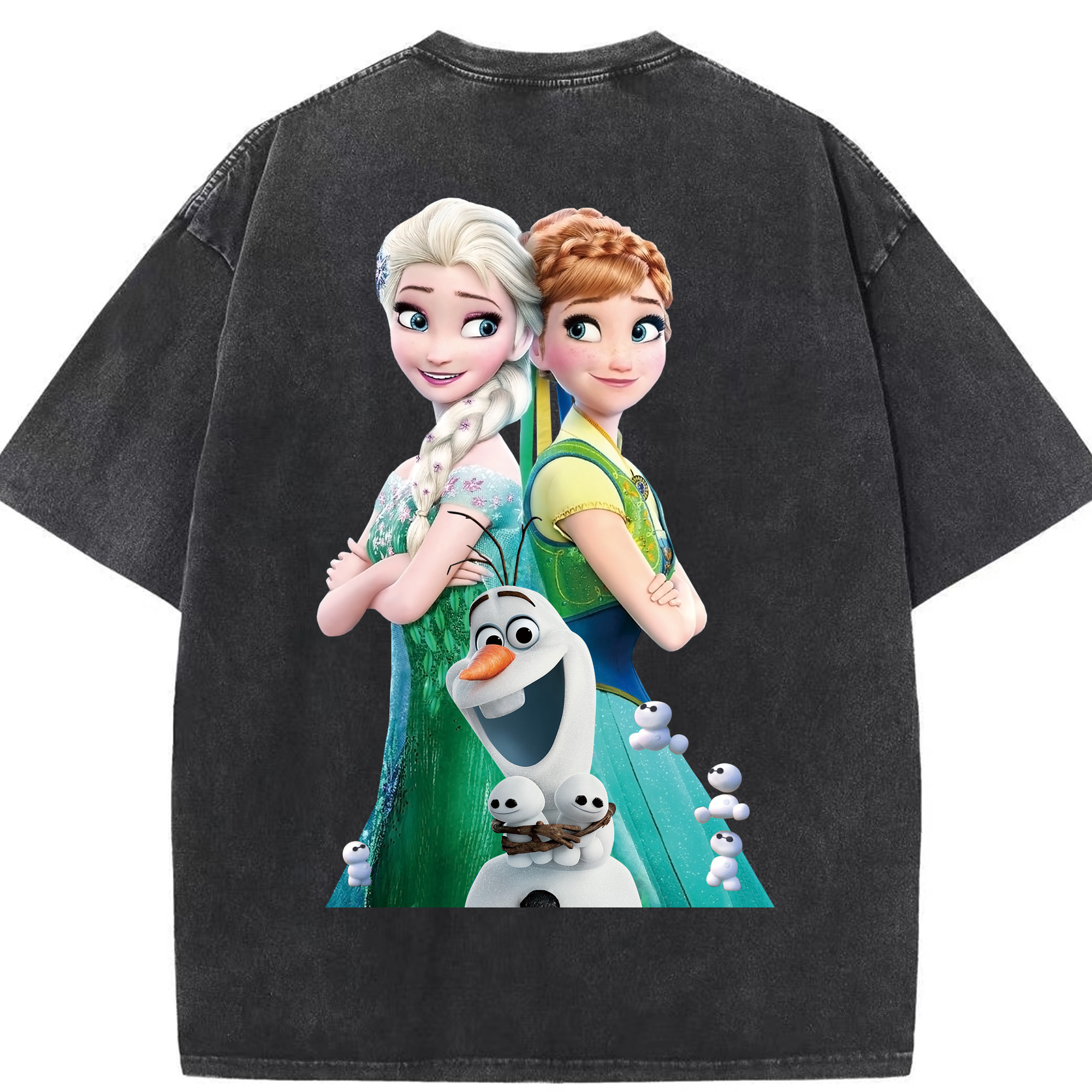 （画像用） アナと雪の女王 アンナ エルサ Frozen Anna Elsa 綿100% ヴィンテージ風 半袖Tシャツ（背面プリント）