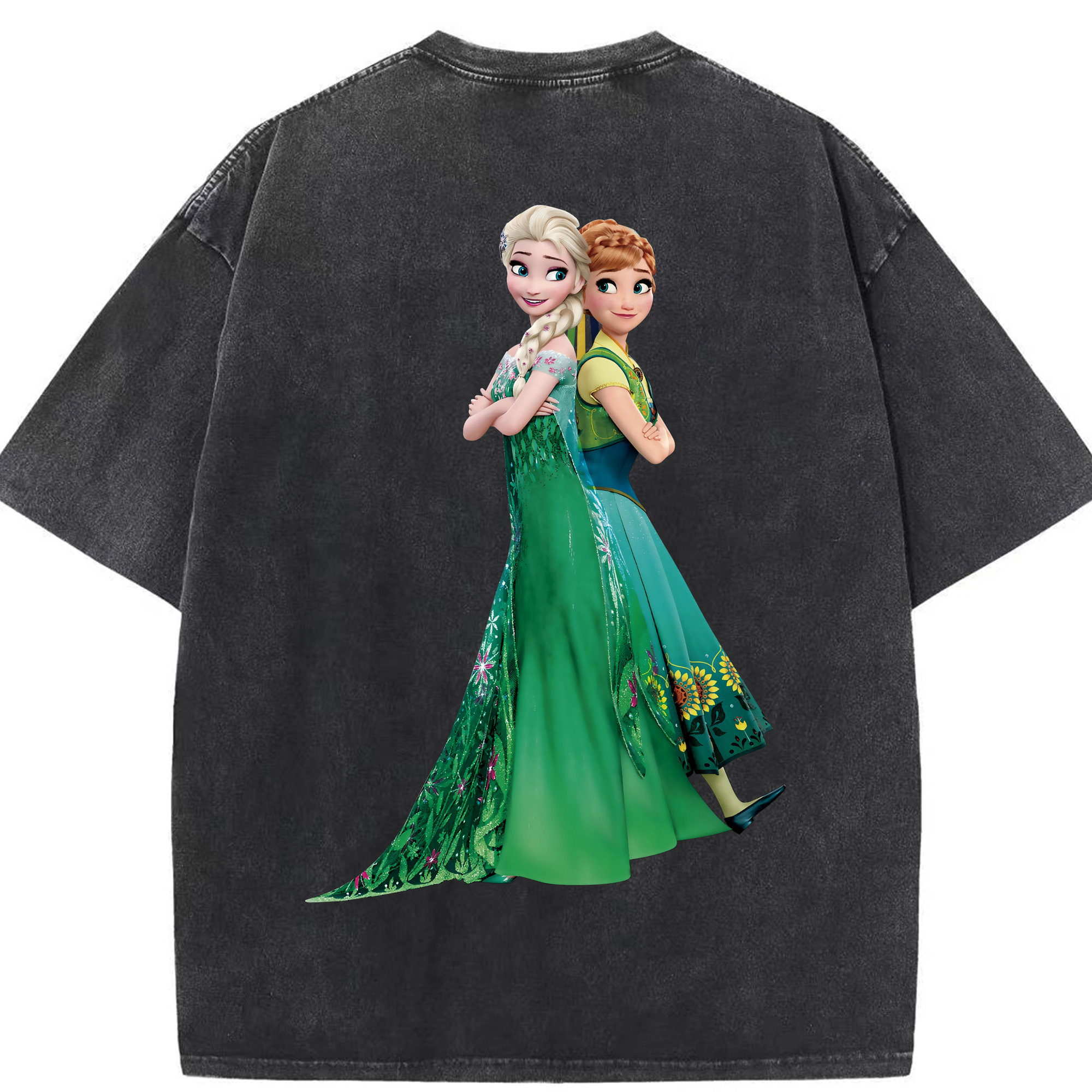 （画像用） アナと雪の女王 アンナ エルサ Frozen Anna Elsa 綿100% ヴィンテージ風 半袖Tシャツ（背面プリント）