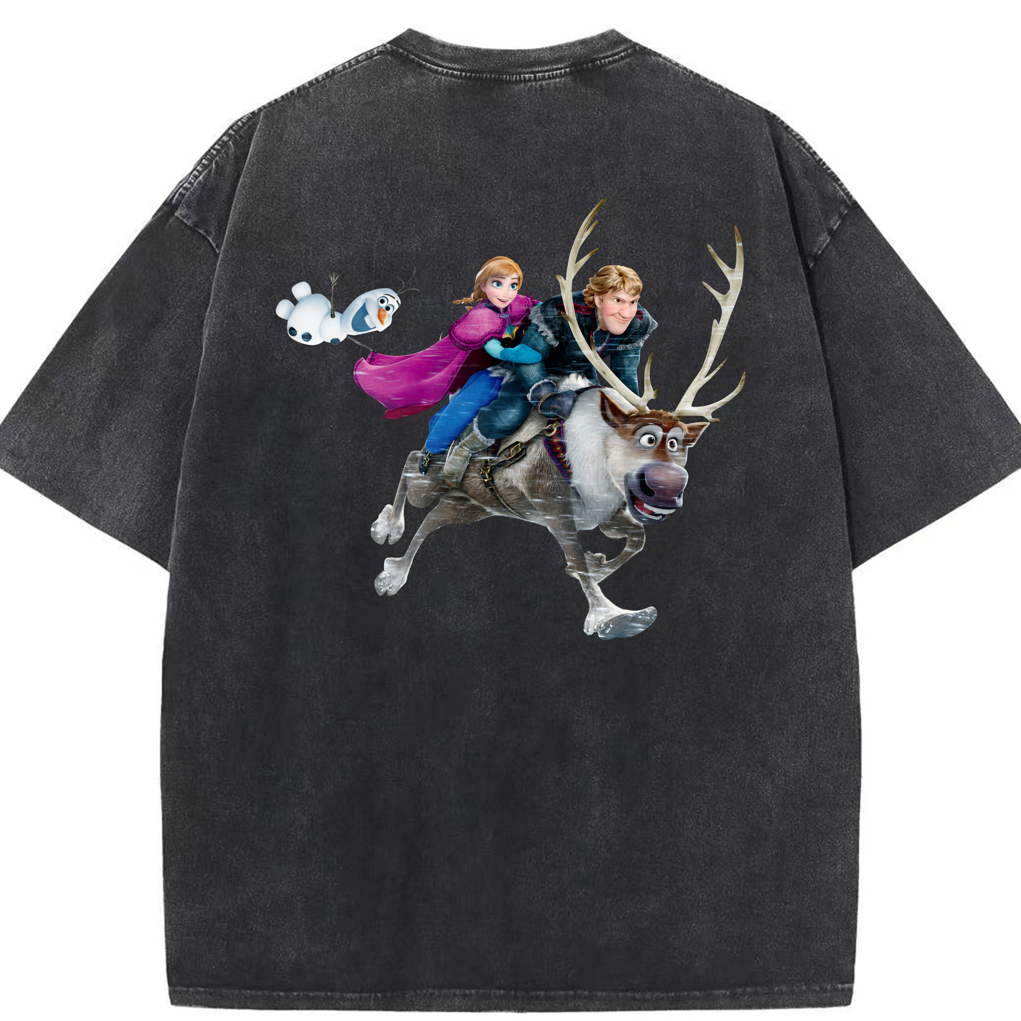 （画像用） アナと雪の女王 アンナ エルサ Frozen Anna Elsa 綿100% ヴィンテージ風 半袖Tシャツ（背面プリント）