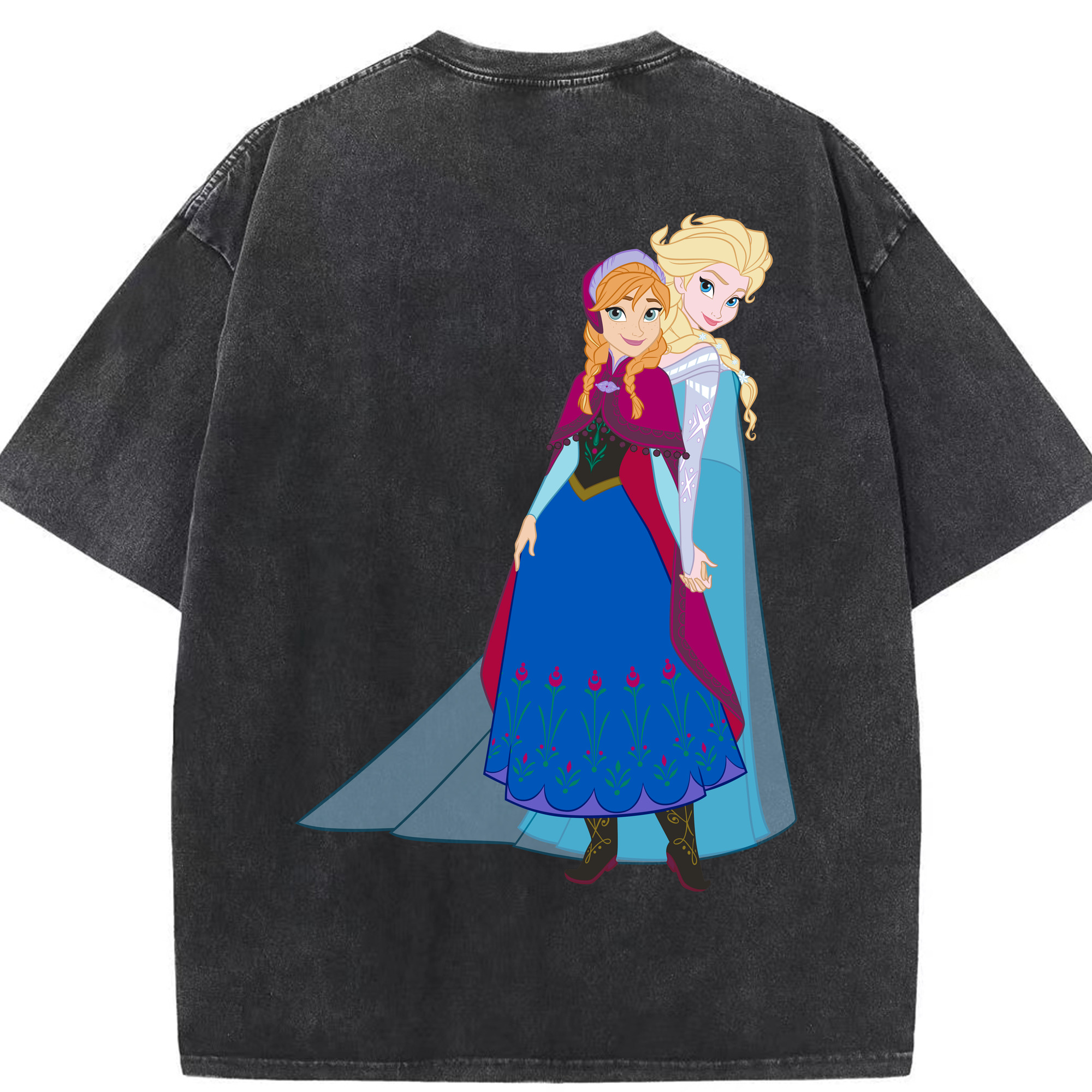 （画像用） アナと雪の女王 アンナ エルサ Frozen Anna Elsa 綿100% ヴィンテージ風 半袖Tシャツ（背面プリント）
