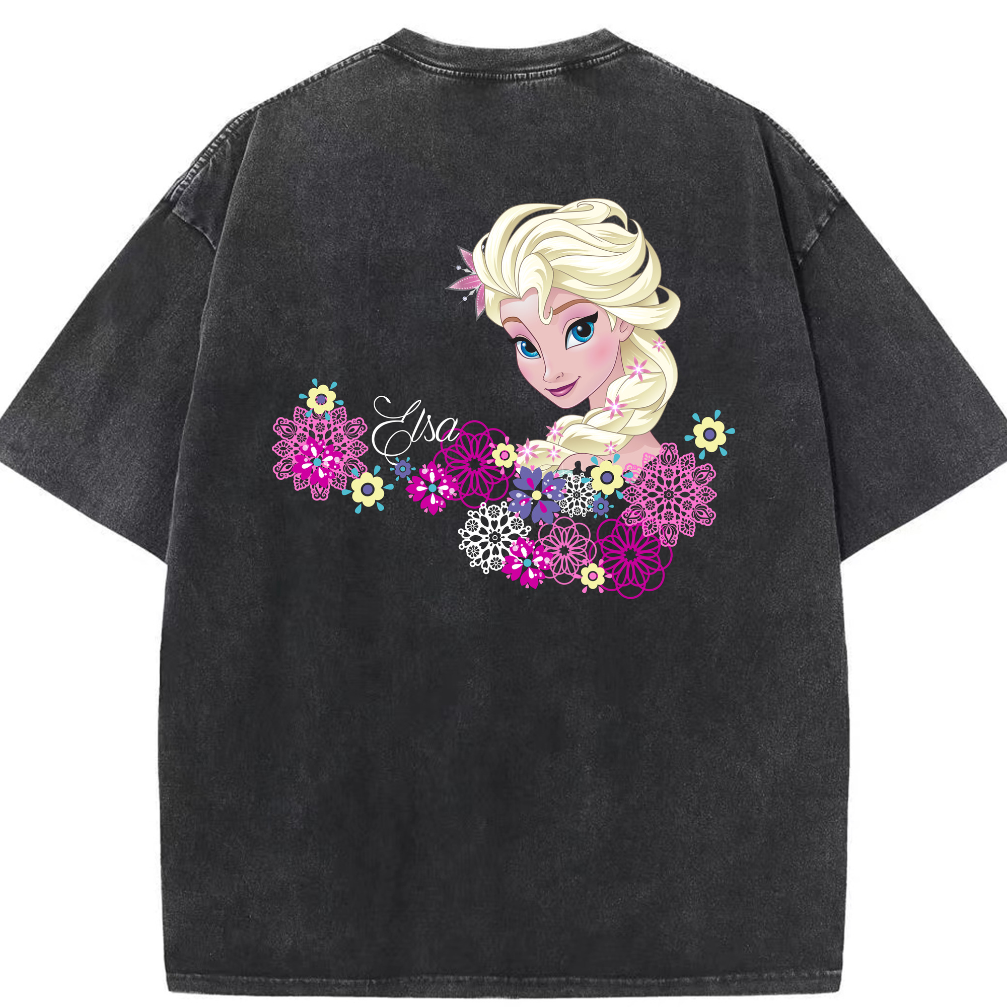 （画像用） アナと雪の女王 アンナ エルサ Frozen Anna Elsa 綿100% ヴィンテージ風 半袖Tシャツ（背面プリント）
