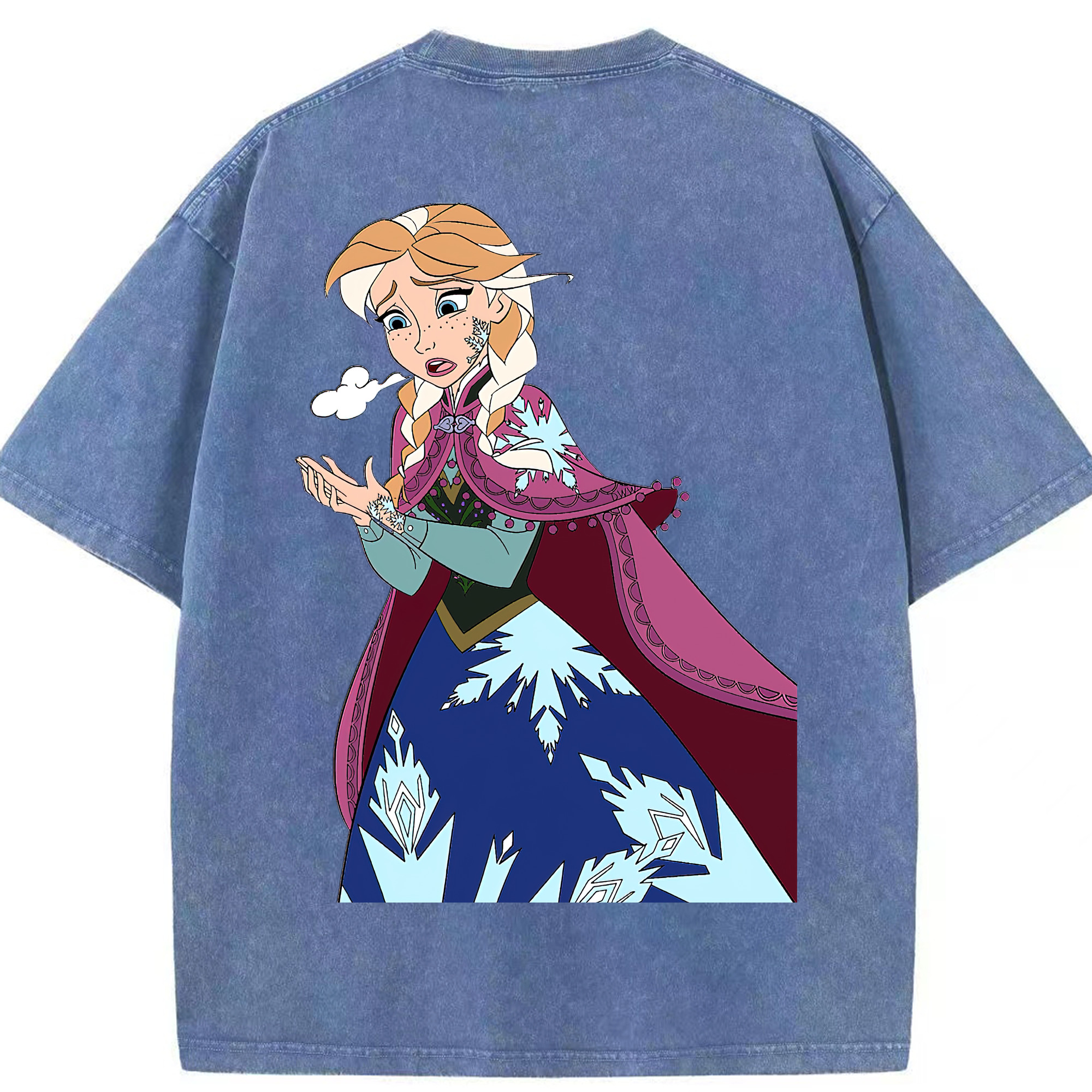 （画像用） アナと雪の女王 アンナ エルサ Frozen Anna Elsa 綿100% ヴィンテージ風 半袖Tシャツ（背面プリント）
