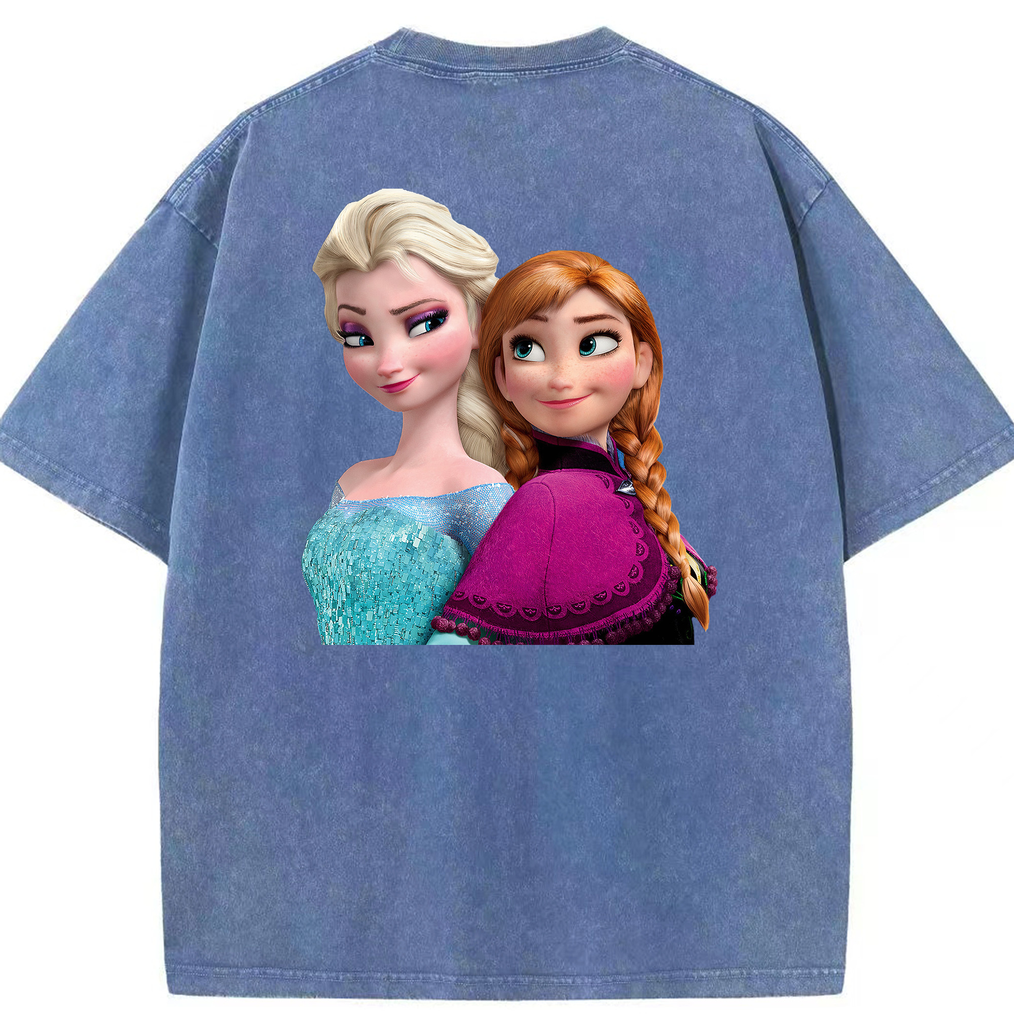 （画像用） アナと雪の女王 アンナ エルサ Frozen Anna Elsa 綿100% ヴィンテージ風 半袖Tシャツ（背面プリント）