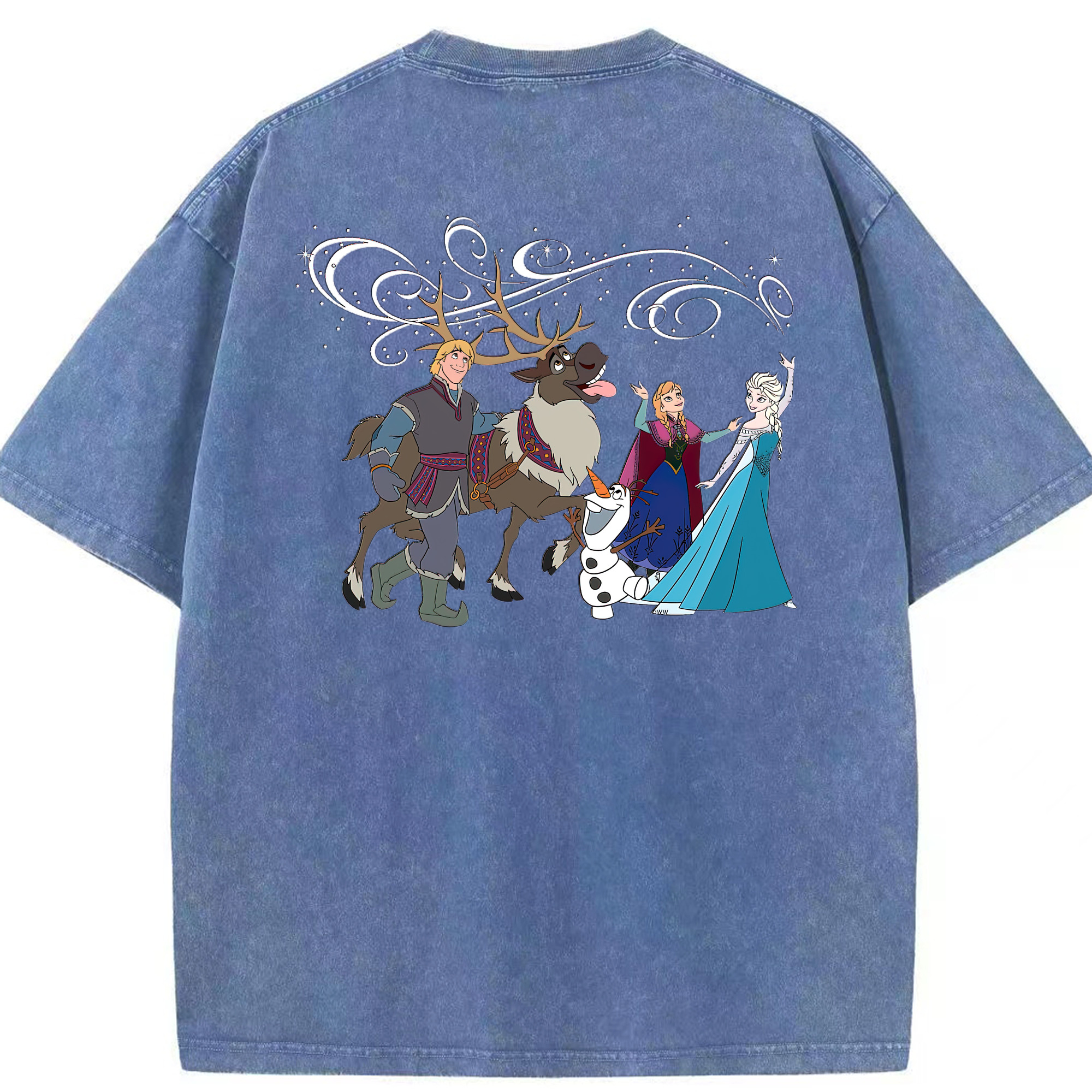 （画像用） アナと雪の女王 アンナ エルサ Frozen Anna Elsa 綿100% ヴィンテージ風 半袖Tシャツ（背面プリント）