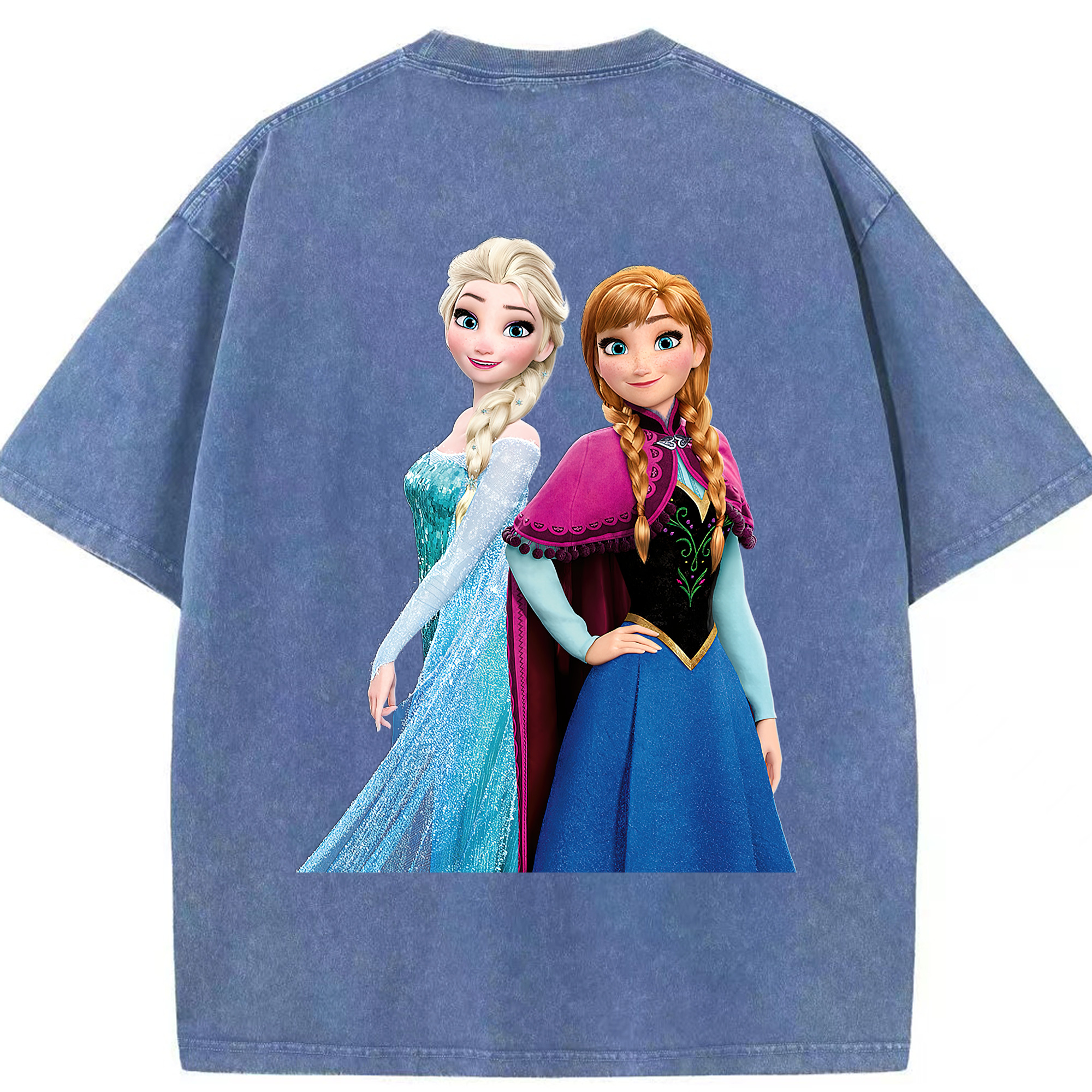 （画像用） アナと雪の女王 アンナ エルサ Frozen Anna Elsa 綿100% ヴィンテージ風 半袖Tシャツ（背面プリント）