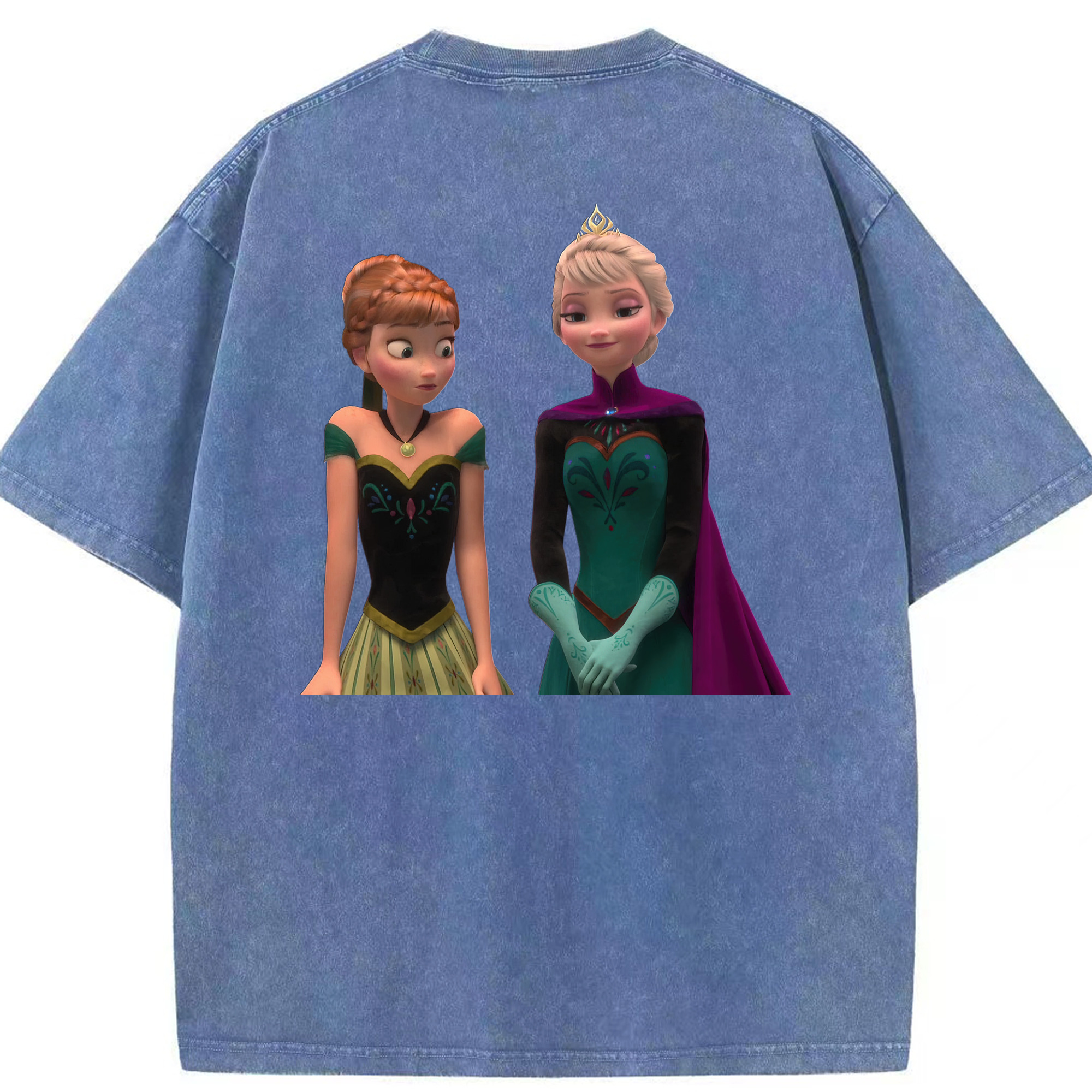 （画像用） アナと雪の女王 アンナ エルサ Frozen Anna Elsa 綿100% ヴィンテージ風 半袖Tシャツ（背面プリント）
