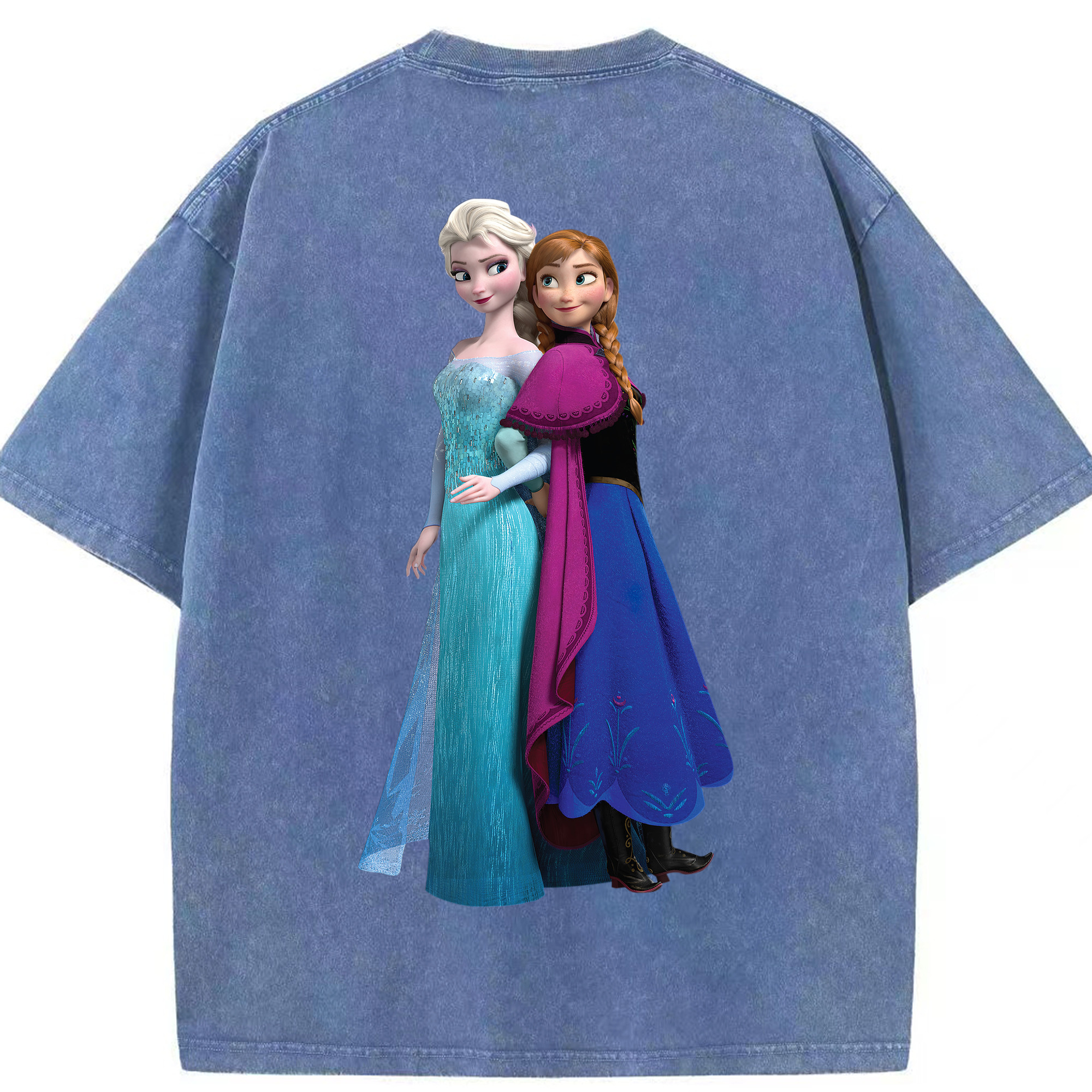 （画像用） アナと雪の女王 アンナ エルサ Frozen Anna Elsa 綿100% ヴィンテージ風 半袖Tシャツ（背面プリント）