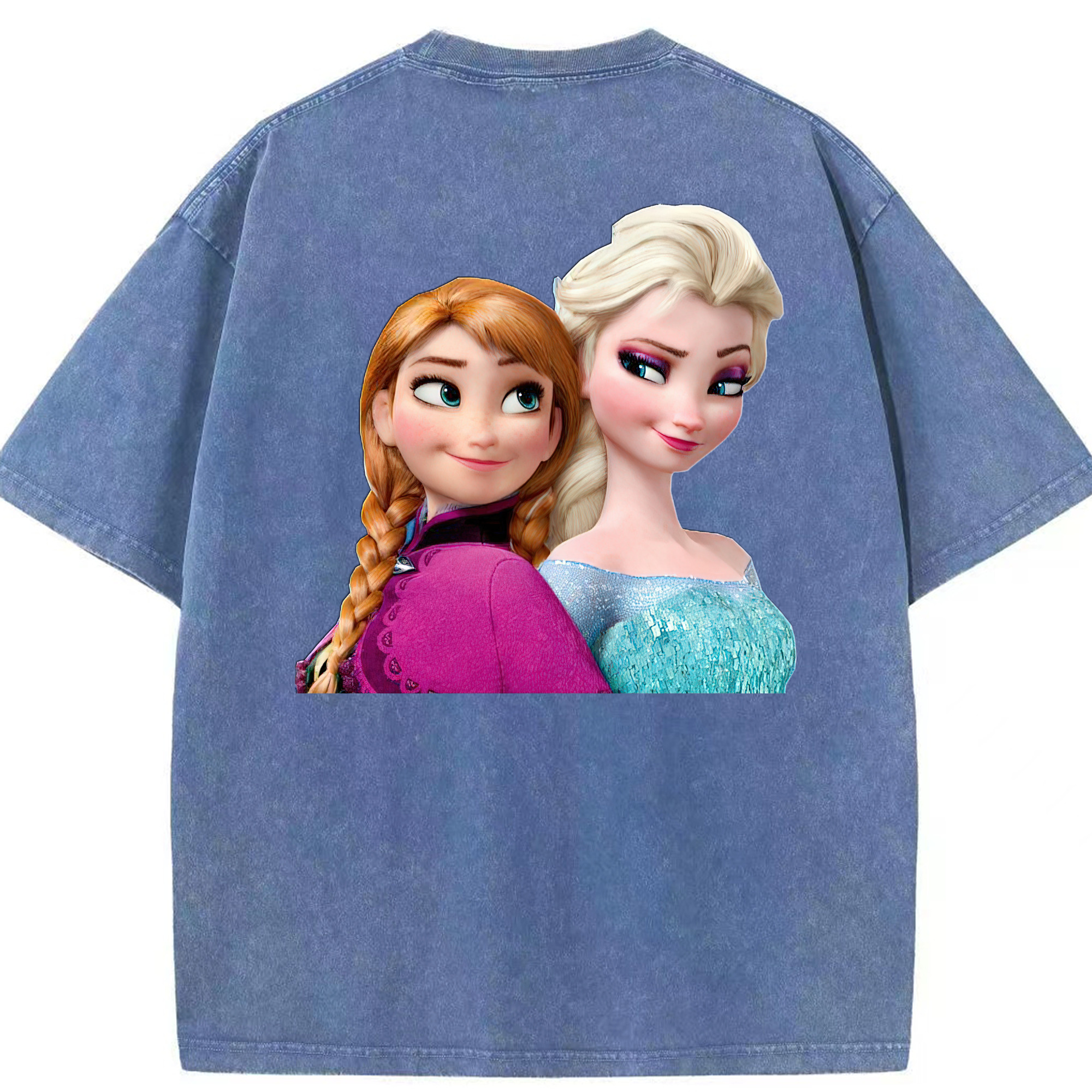 （画像用） アナと雪の女王 アンナ エルサ Frozen Anna Elsa 綿100% ヴィンテージ風 半袖Tシャツ（背面プリント）