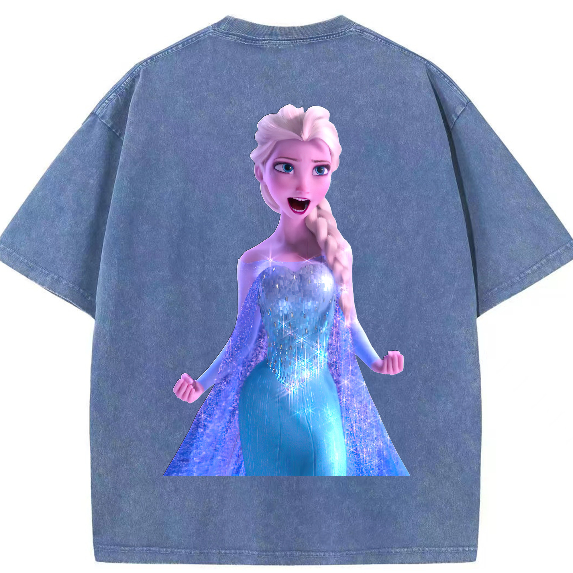 （画像用） アナと雪の女王 アンナ エルサ Frozen Anna Elsa 綿100% ヴィンテージ風 半袖Tシャツ（背面プリント）