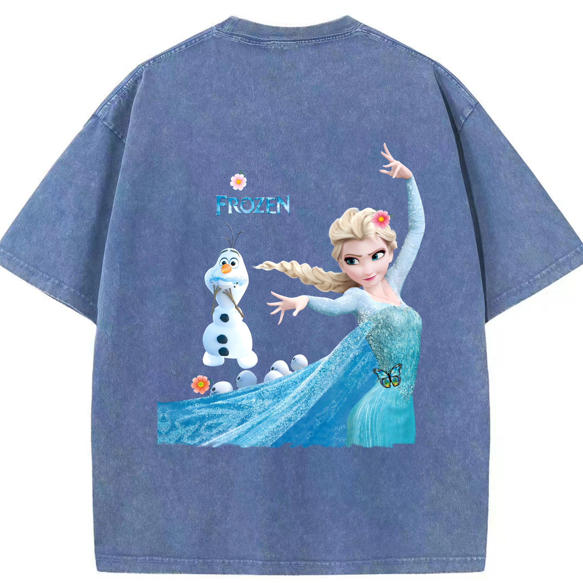 （画像用） アナと雪の女王 アンナ エルサ Frozen Anna Elsa 綿100% ヴィンテージ風 半袖Tシャツ（背面プリント）