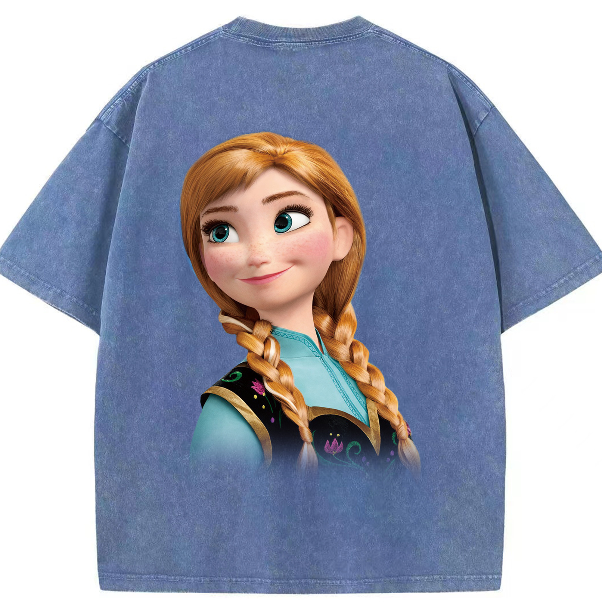 （画像用） アナと雪の女王 アンナ エルサ Frozen Anna Elsa 綿100% ヴィンテージ風 半袖Tシャツ（背面プリント）