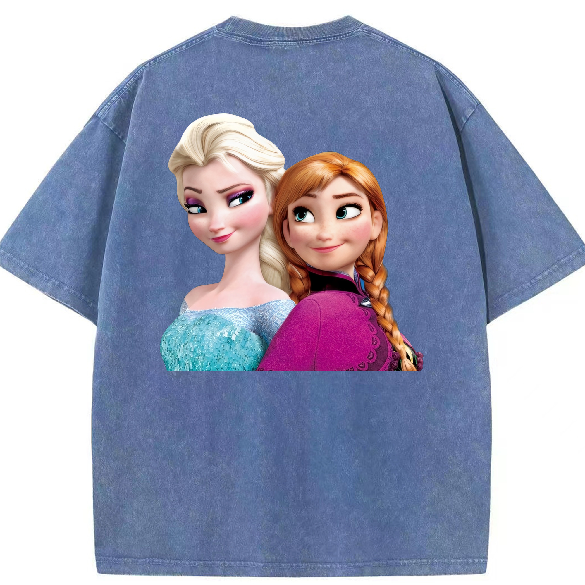 （画像用） アナと雪の女王 アンナ エルサ Frozen Anna Elsa 綿100% ヴィンテージ風 半袖Tシャツ（背面プリント）