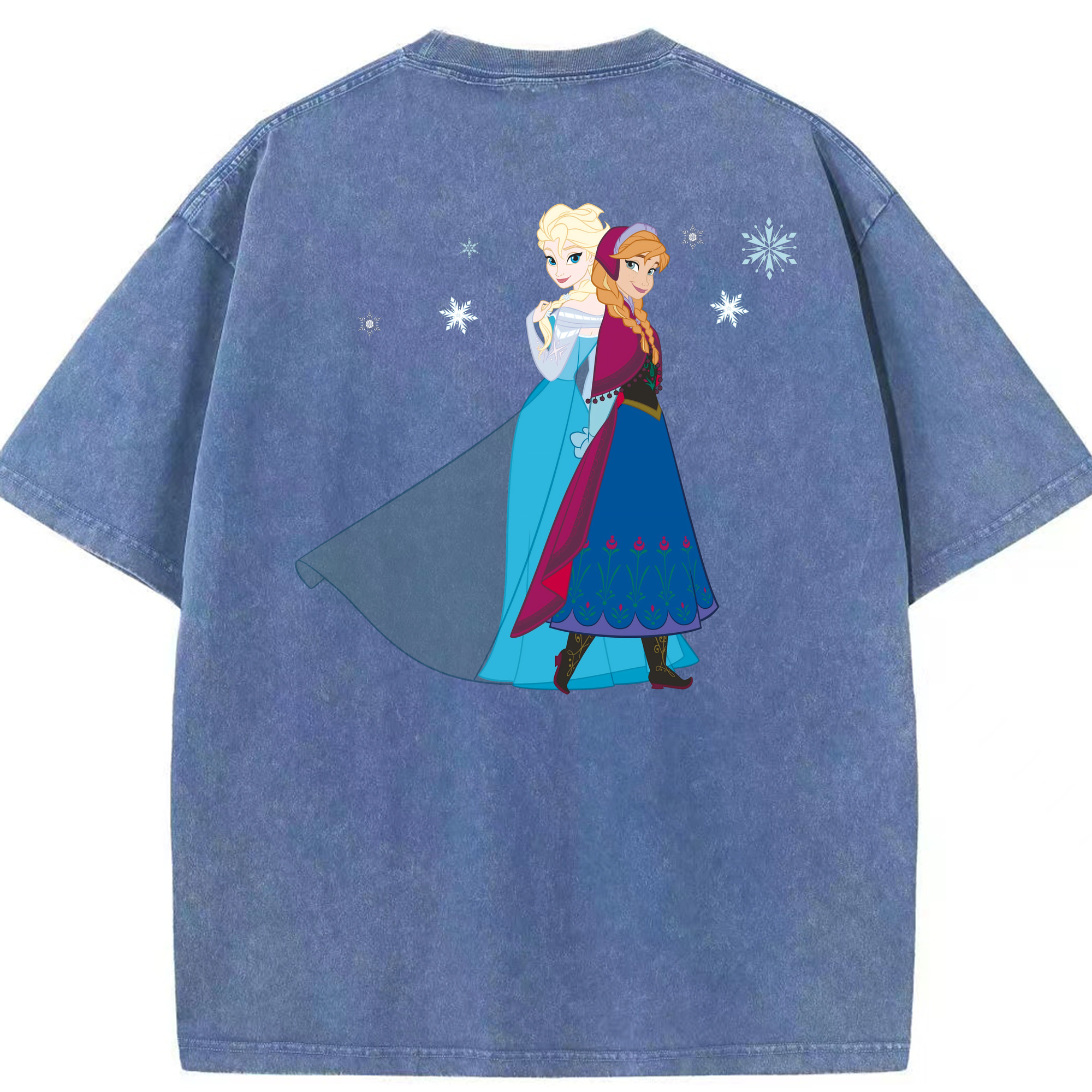 （画像用） アナと雪の女王 アンナ エルサ Frozen Anna Elsa 綿100% ヴィンテージ風 半袖Tシャツ（背面プリント）