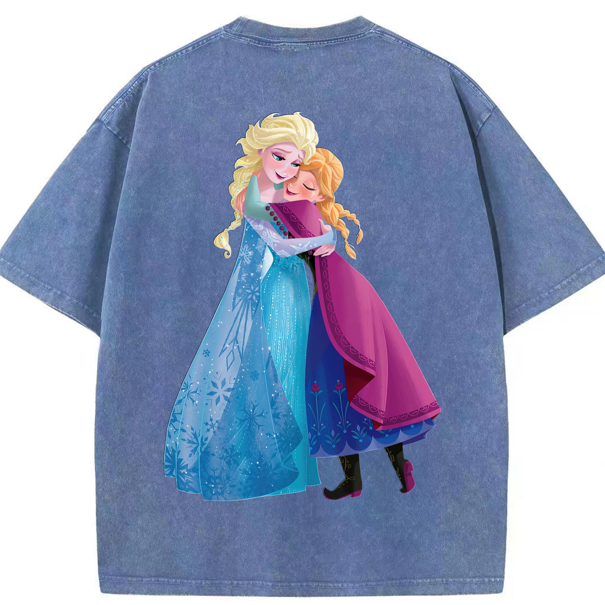 （画像用） アナと雪の女王 アンナ エルサ Frozen Anna Elsa 綿100% ヴィンテージ風 半袖Tシャツ（背面プリント）