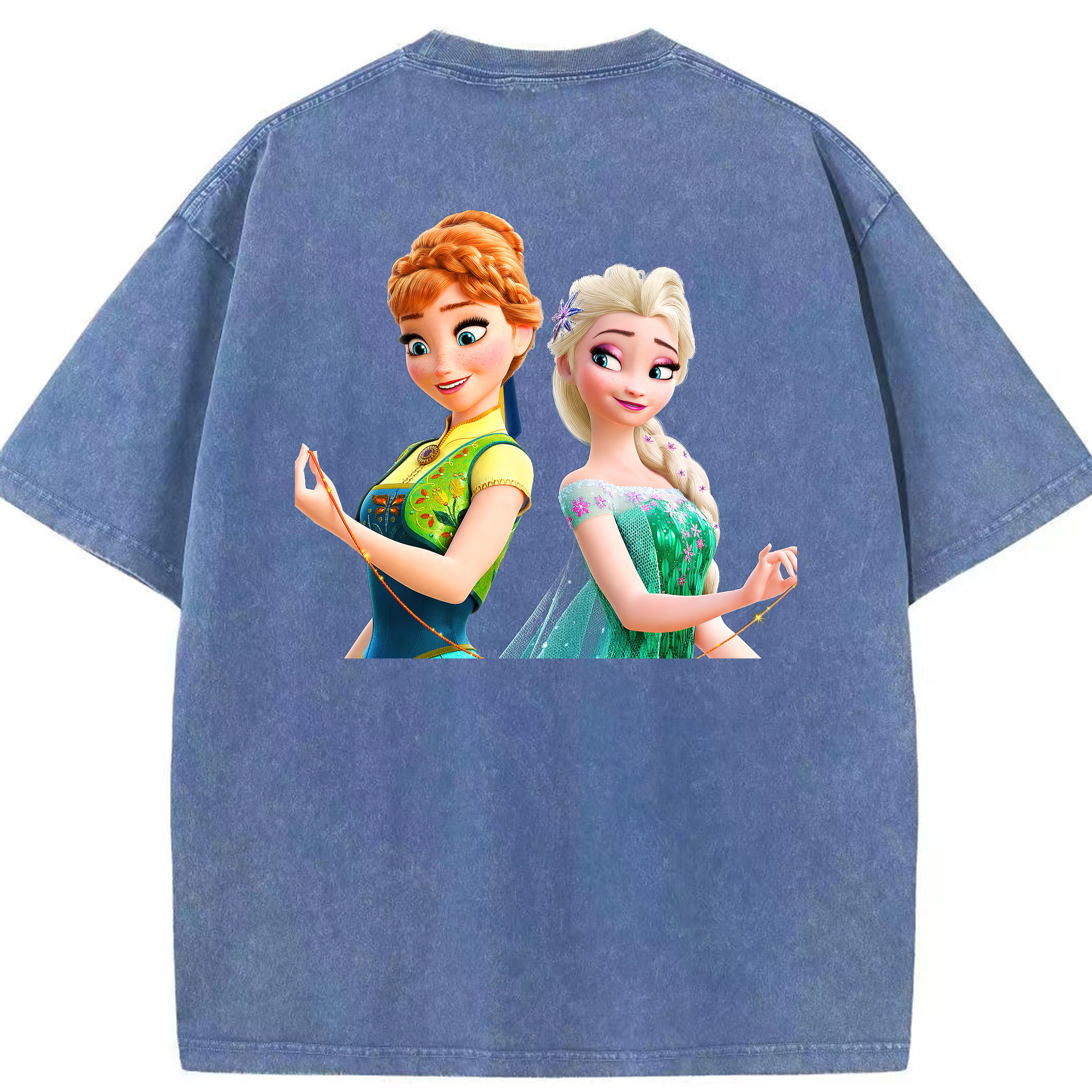 （画像用） アナと雪の女王 アンナ エルサ Frozen Anna Elsa 綿100% ヴィンテージ風 半袖Tシャツ（背面プリント）