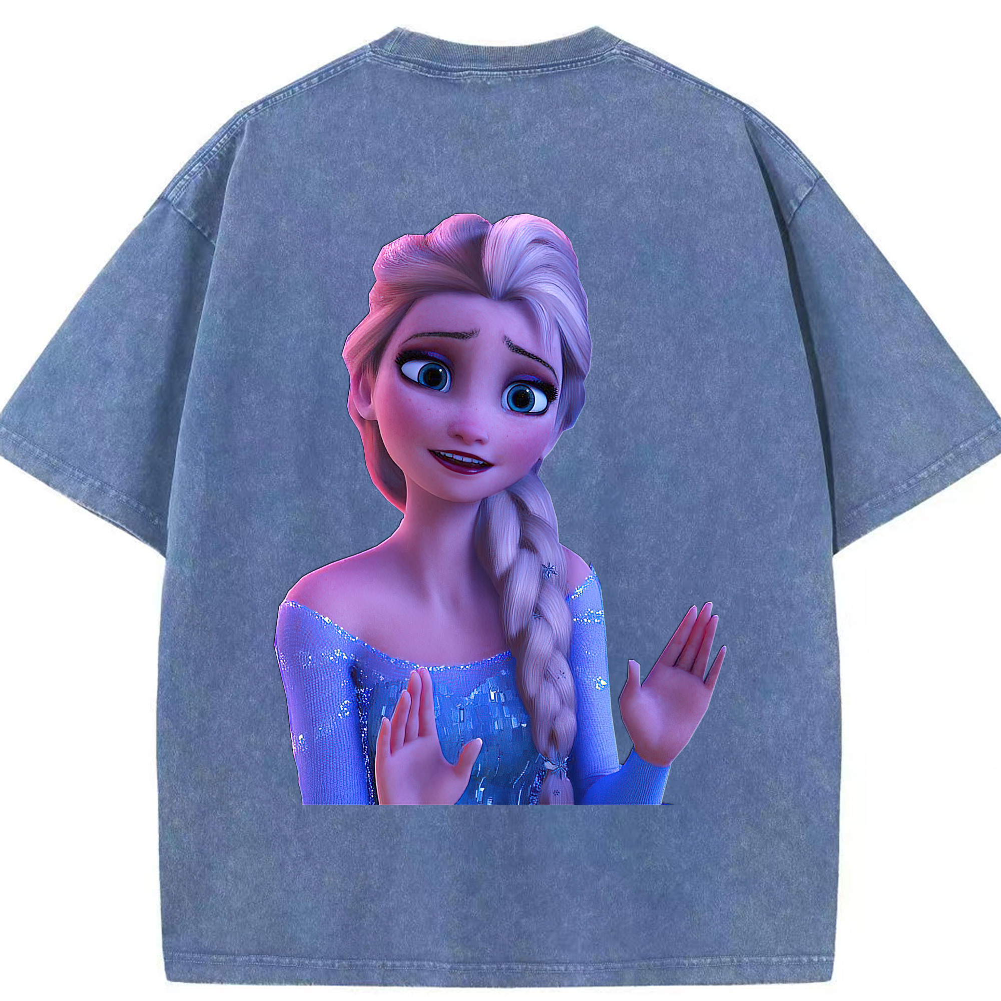 （画像用） アナと雪の女王 アンナ エルサ Frozen Anna Elsa 綿100% ヴィンテージ風 半袖Tシャツ（背面プリント）