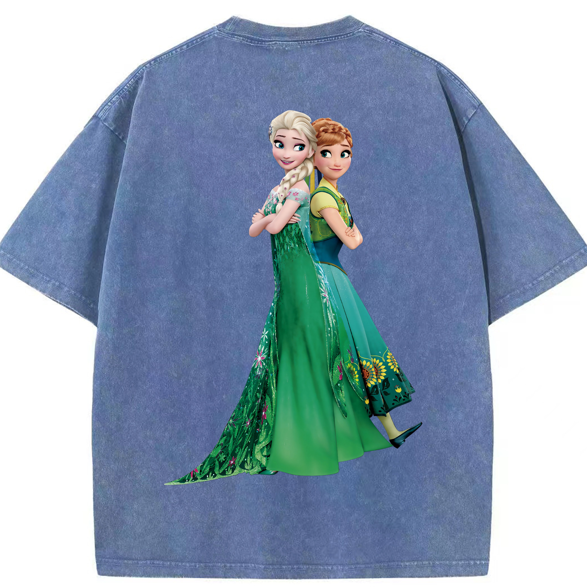 （画像用） アナと雪の女王 アンナ エルサ Frozen Anna Elsa 綿100% ヴィンテージ風 半袖Tシャツ（背面プリント）