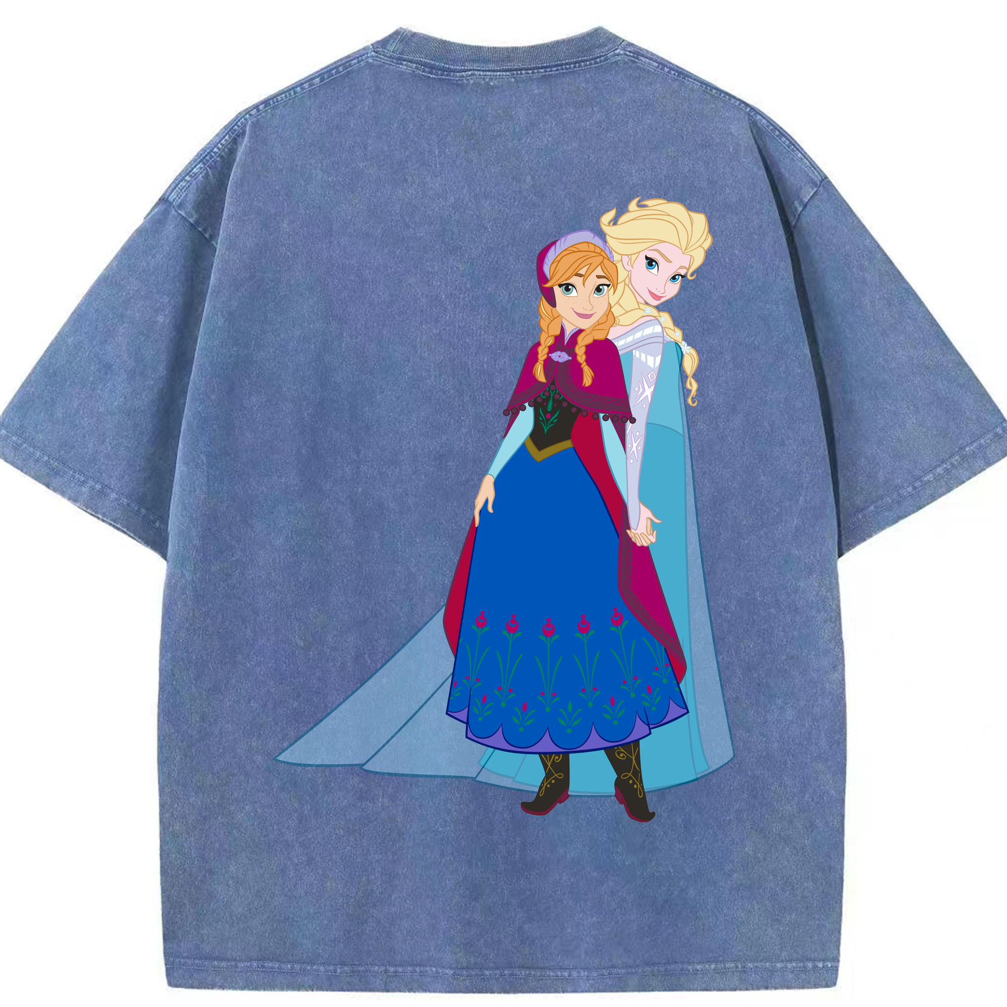 （画像用） アナと雪の女王 アンナ エルサ Frozen Anna Elsa 綿100% ヴィンテージ風 半袖Tシャツ（背面プリント）