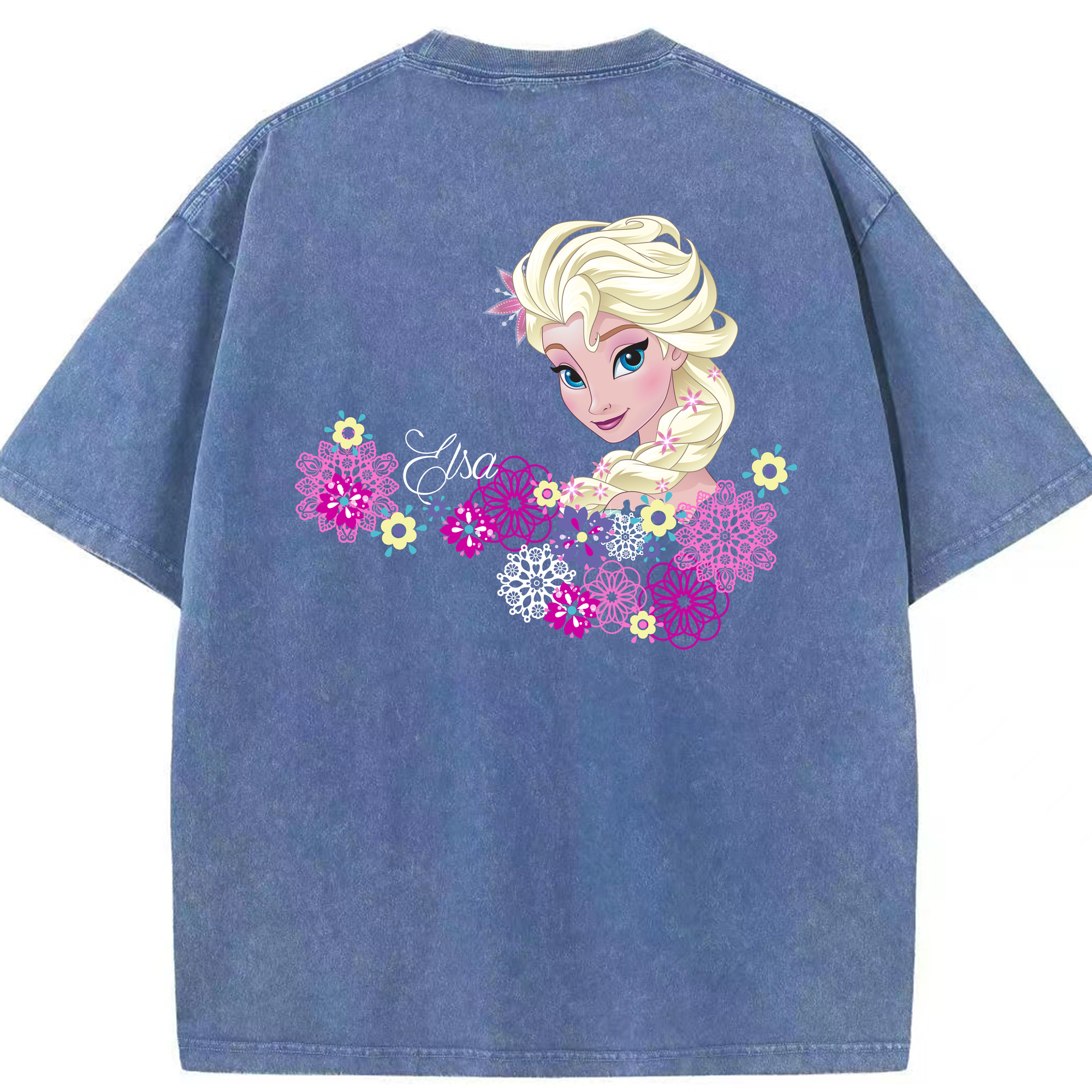 （画像用） アナと雪の女王 アンナ エルサ Frozen Anna Elsa 綿100% ヴィンテージ風 半袖Tシャツ（背面プリント）