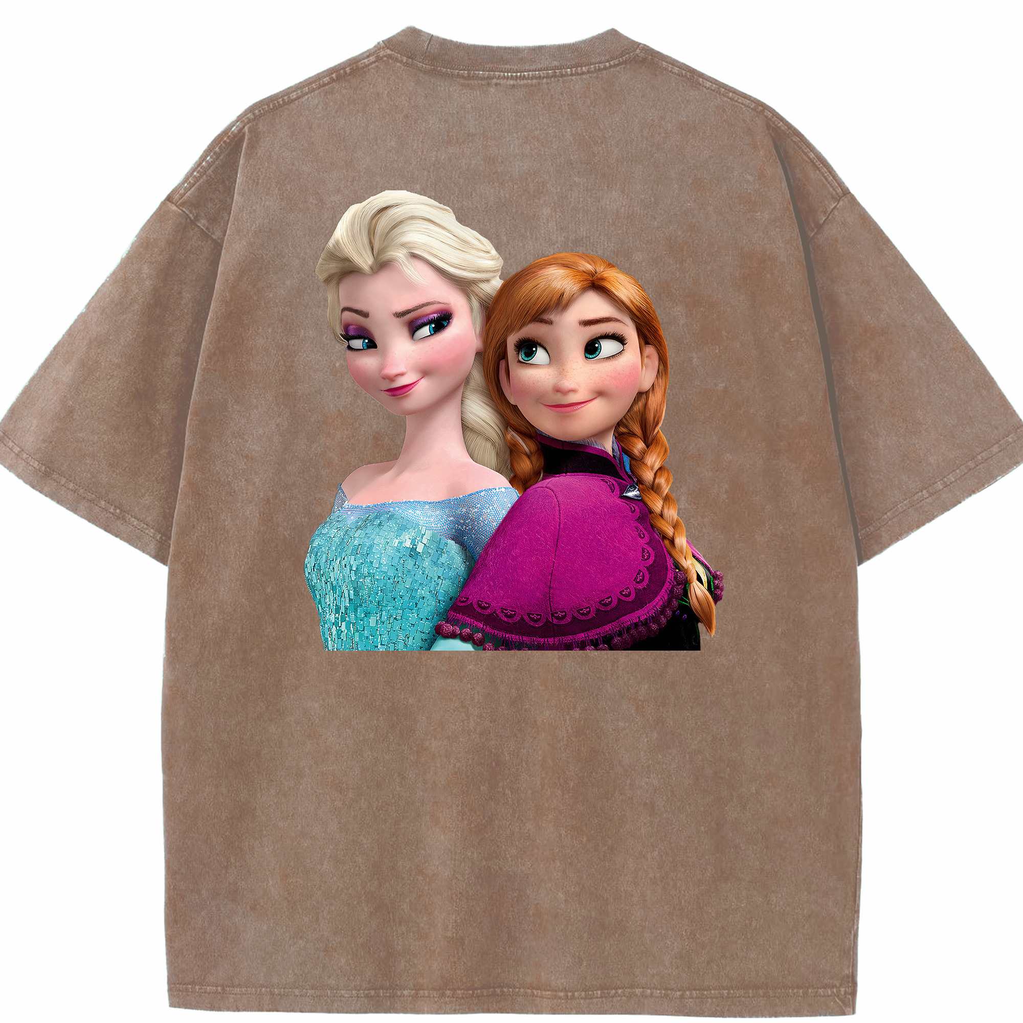（画像用） アナと雪の女王 アンナ エルサ Frozen Anna Elsa 綿100% ヴィンテージ風 半袖Tシャツ（背面プリント）