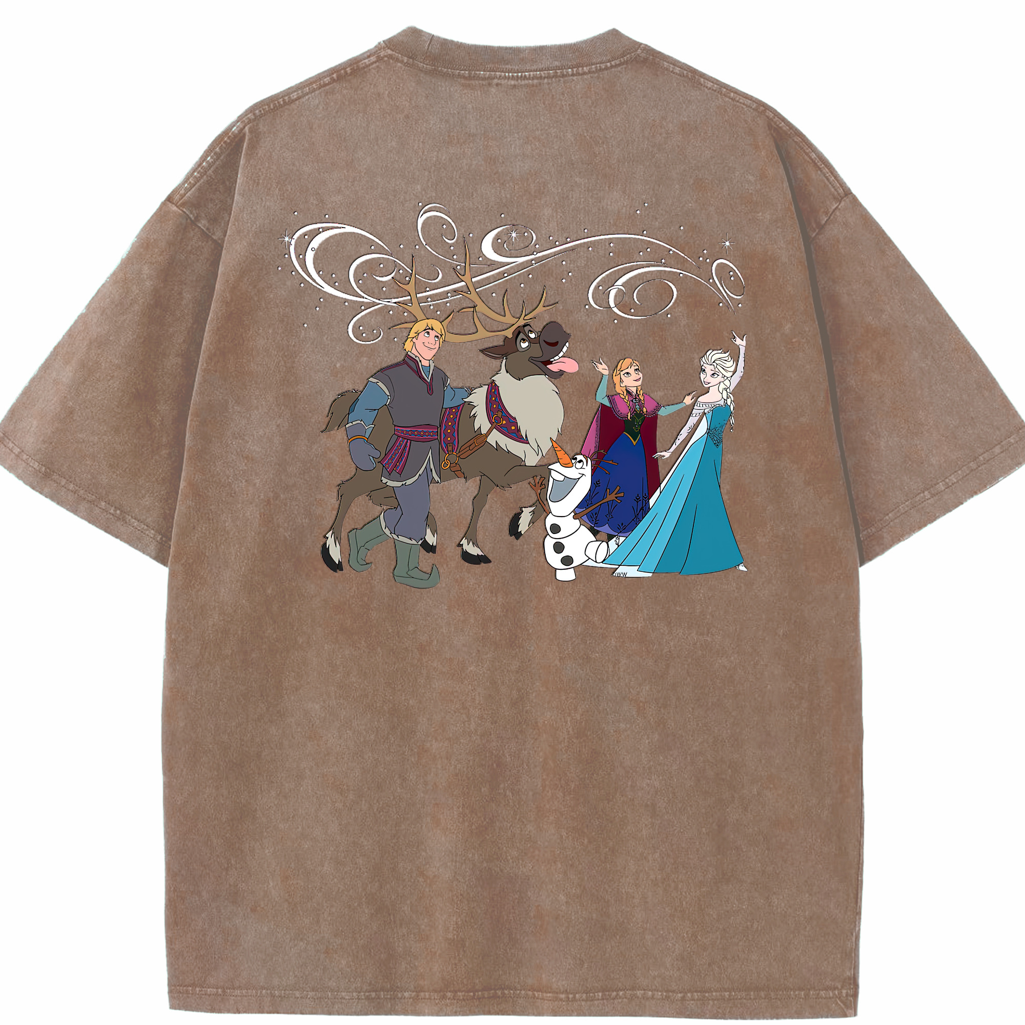 （画像用） アナと雪の女王 アンナ エルサ Frozen Anna Elsa 綿100% ヴィンテージ風 半袖Tシャツ（背面プリント）