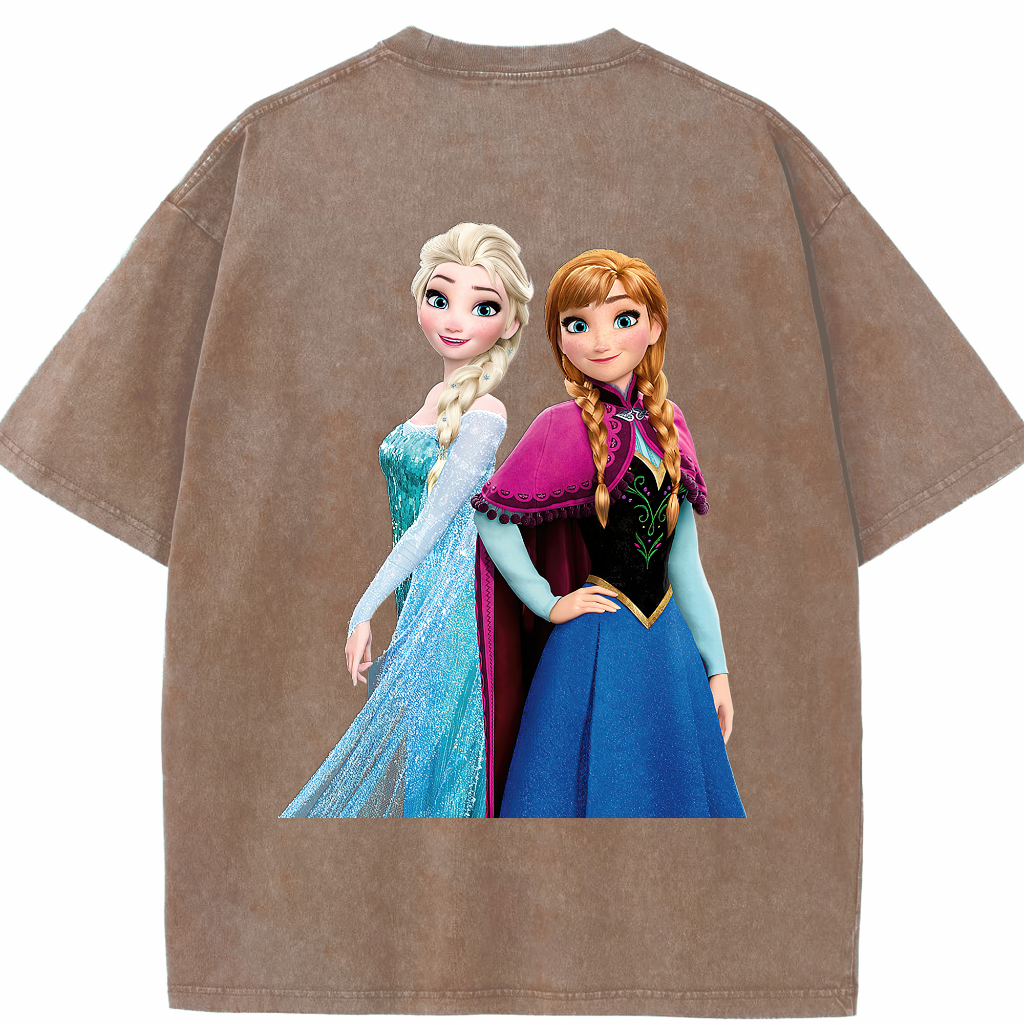 （画像用） アナと雪の女王 アンナ エルサ Frozen Anna Elsa 綿100% ヴィンテージ風 半袖Tシャツ（背面プリント）