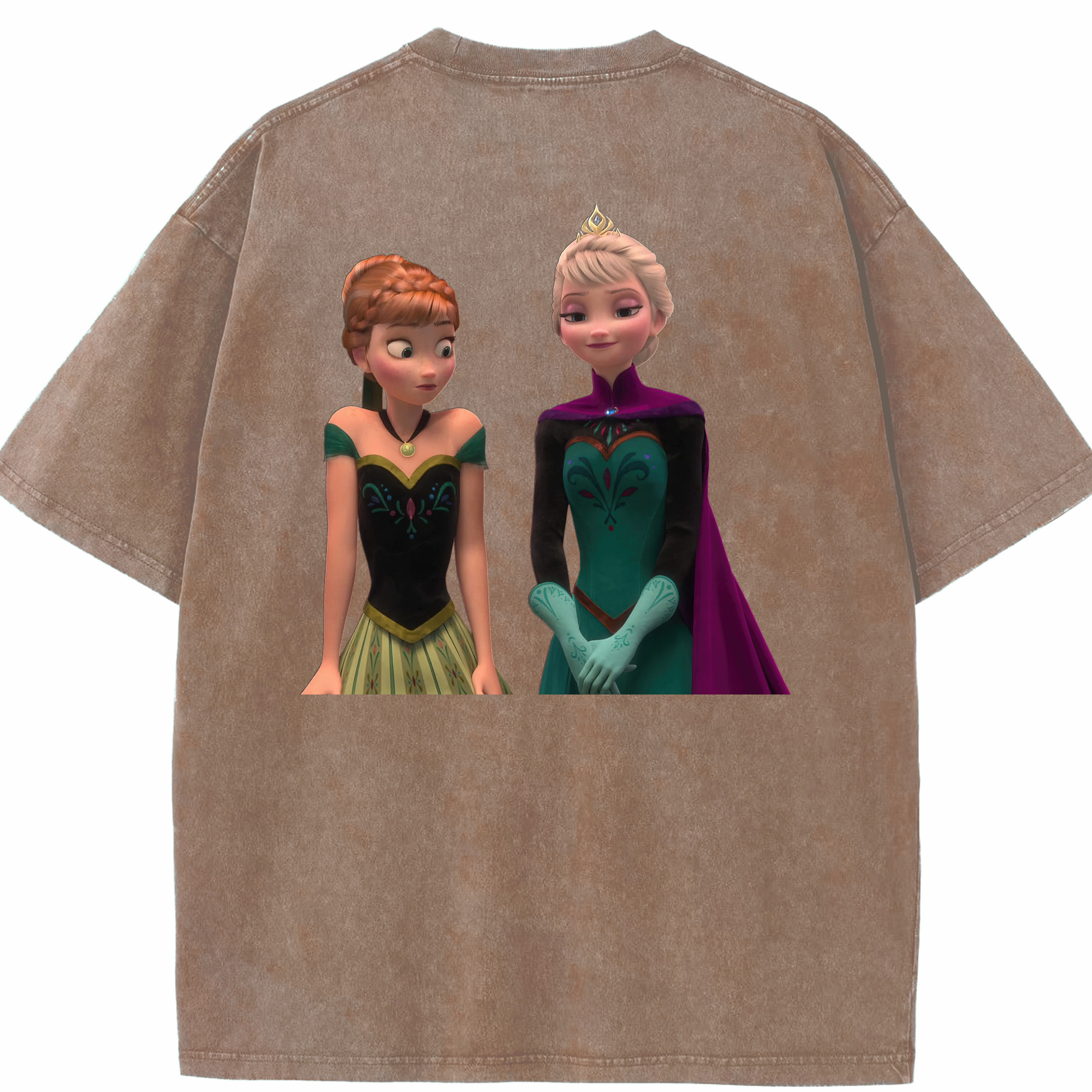 （画像用） アナと雪の女王 アンナ エルサ Frozen Anna Elsa 綿100% ヴィンテージ風 半袖Tシャツ（背面プリント）