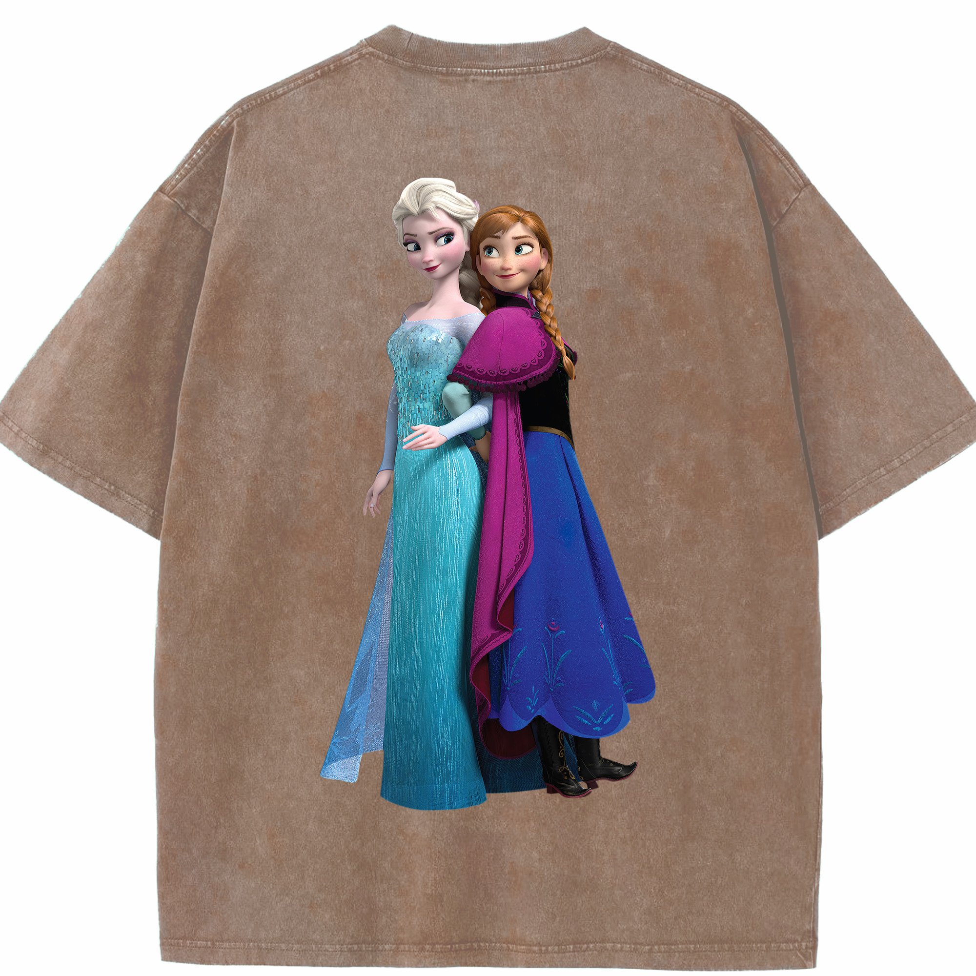 （画像用） アナと雪の女王 アンナ エルサ Frozen Anna Elsa 綿100% ヴィンテージ風 半袖Tシャツ（背面プリント）