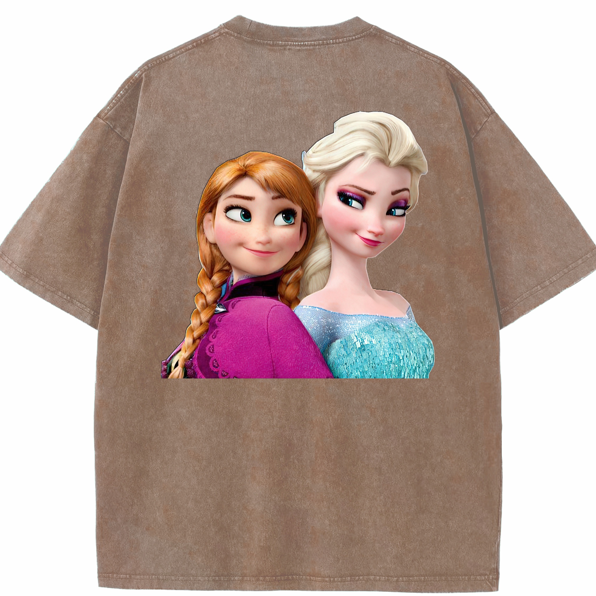（画像用） アナと雪の女王 アンナ エルサ Frozen Anna Elsa 綿100% ヴィンテージ風 半袖Tシャツ（背面プリント）