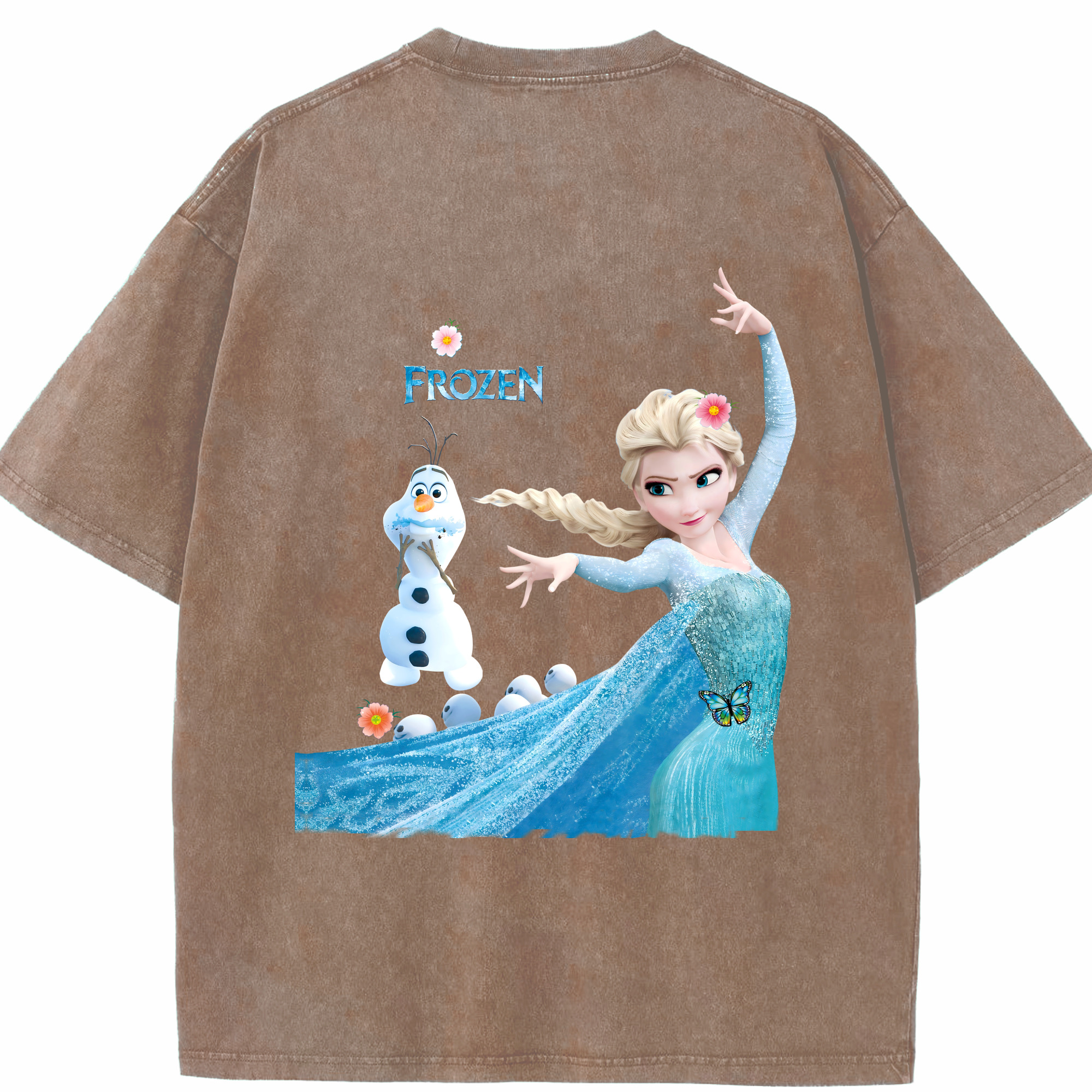 （画像用） アナと雪の女王 アンナ エルサ Frozen Anna Elsa 綿100% ヴィンテージ風 半袖Tシャツ（背面プリント）