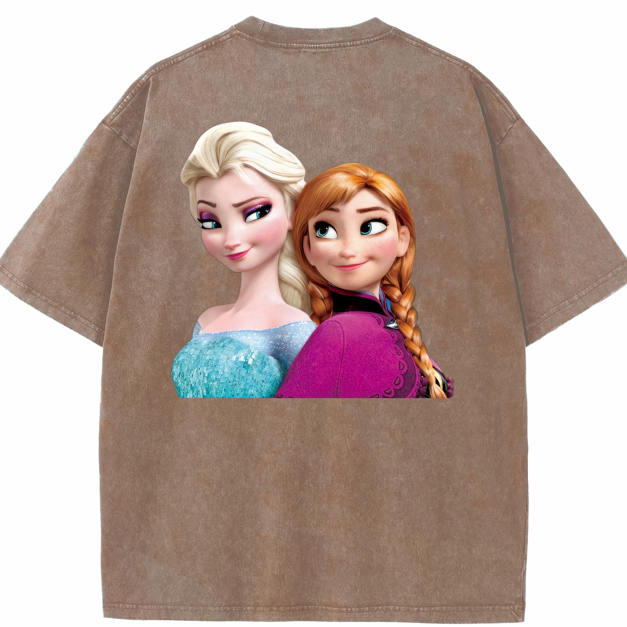 （画像用） アナと雪の女王 アンナ エルサ Frozen Anna Elsa 綿100% ヴィンテージ風 半袖Tシャツ（背面プリント）