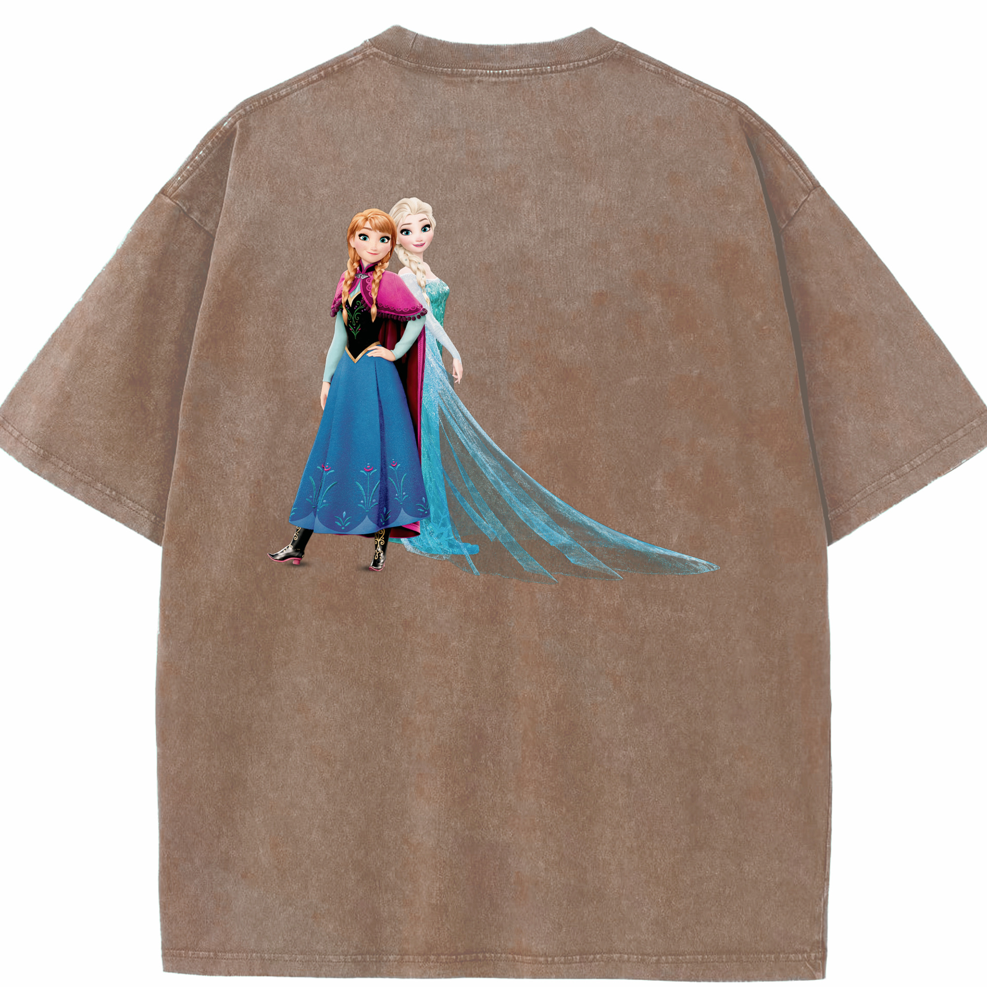 （画像用） アナと雪の女王 アンナ エルサ Frozen Anna Elsa 綿100% ヴィンテージ風 半袖Tシャツ（背面プリント）