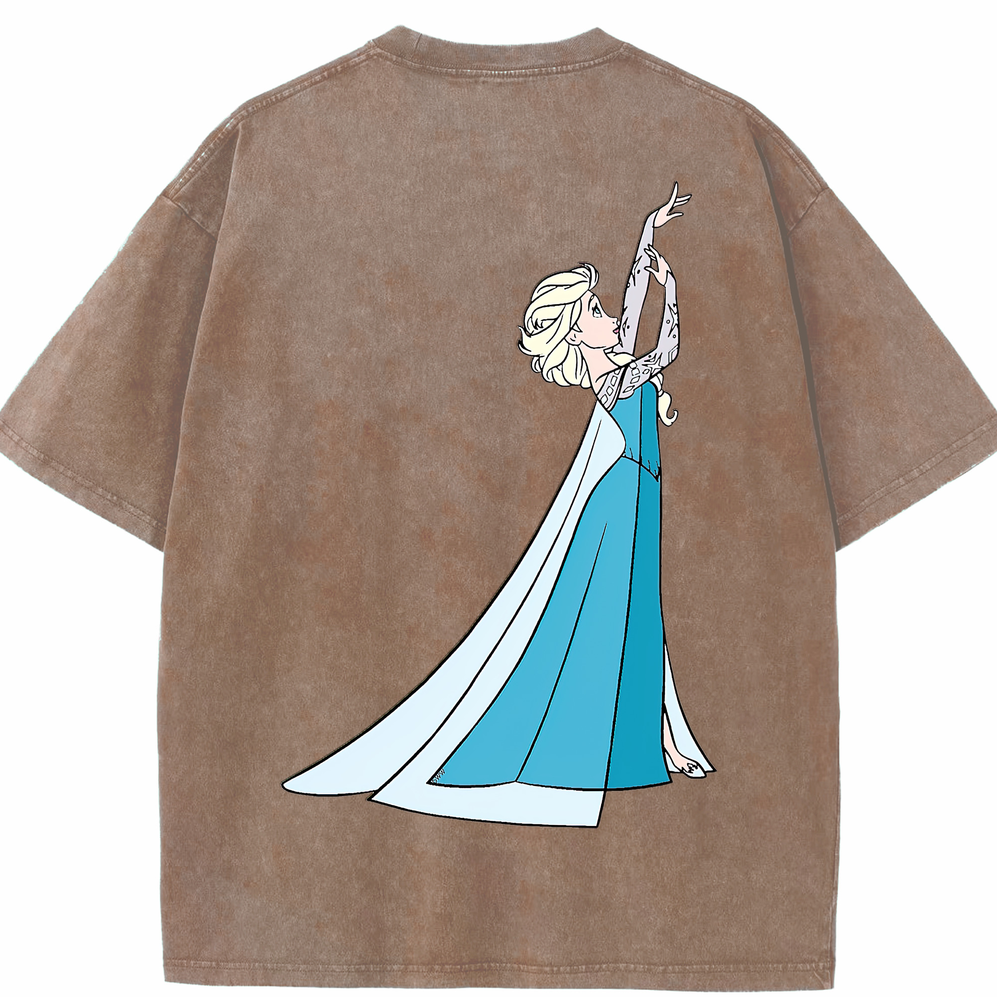 （画像用） アナと雪の女王 アンナ エルサ Frozen Anna Elsa 綿100% ヴィンテージ風 半袖Tシャツ（背面プリント）