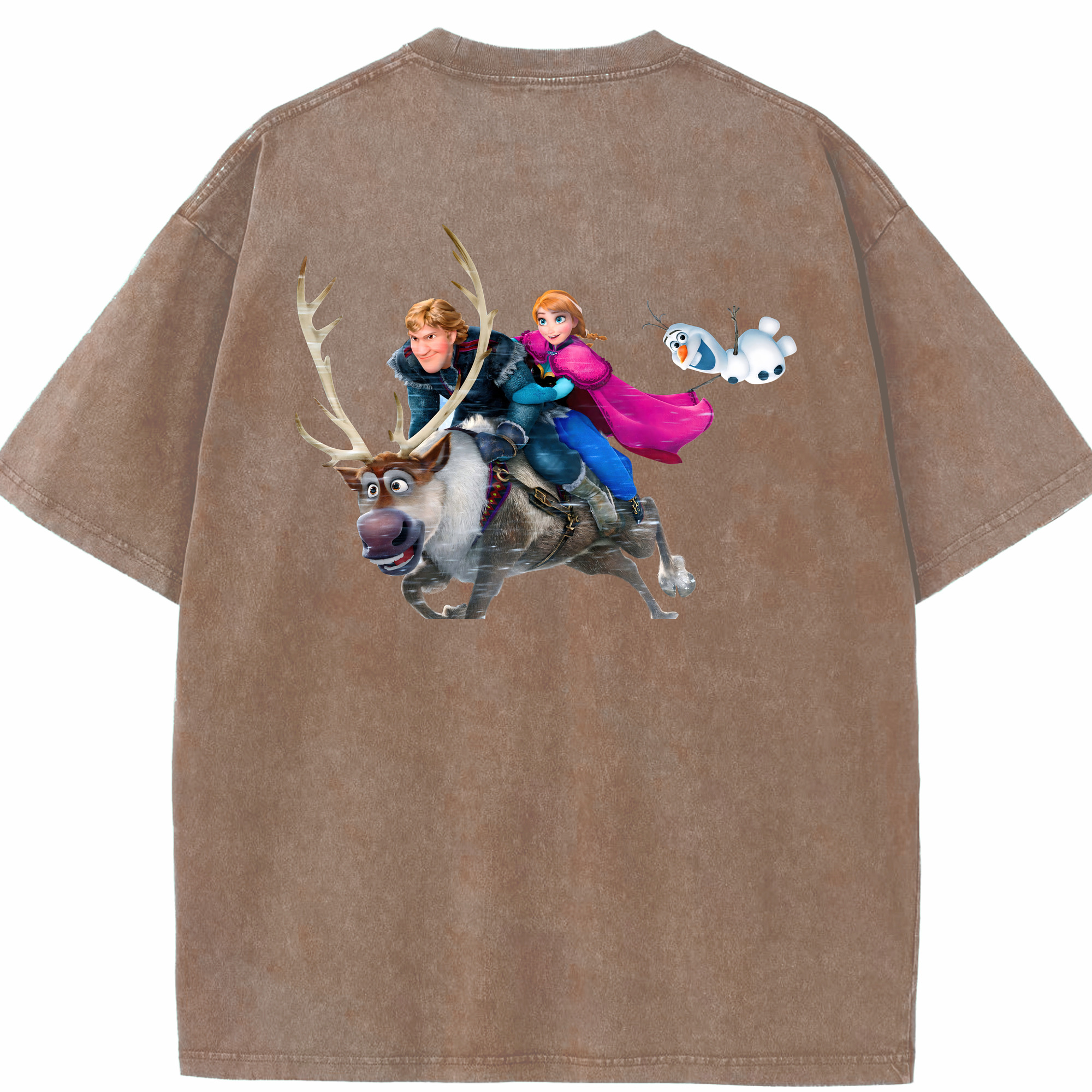 （画像用） アナと雪の女王 アンナ エルサ Frozen Anna Elsa 綿100% ヴィンテージ風 半袖Tシャツ（背面プリント）