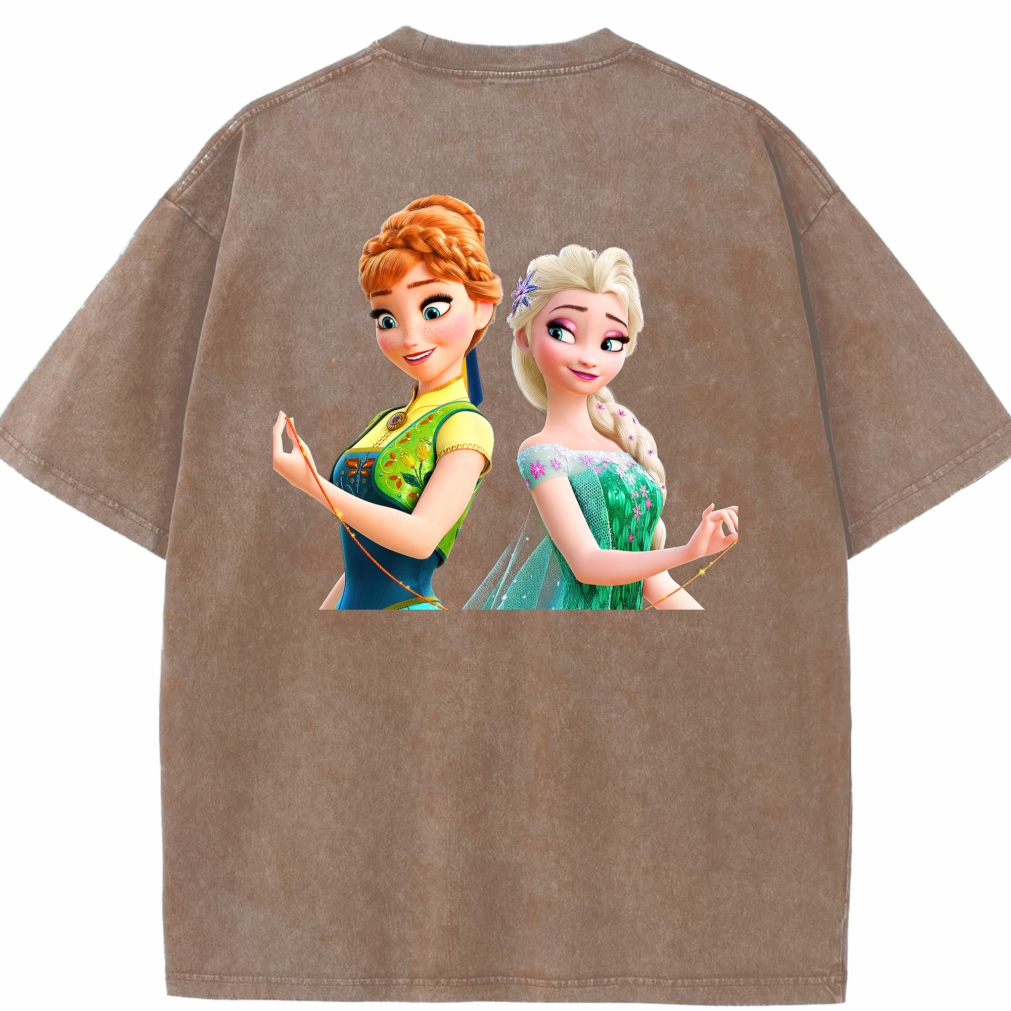 （画像用） アナと雪の女王 アンナ エルサ Frozen Anna Elsa 綿100% ヴィンテージ風 半袖Tシャツ（背面プリント）