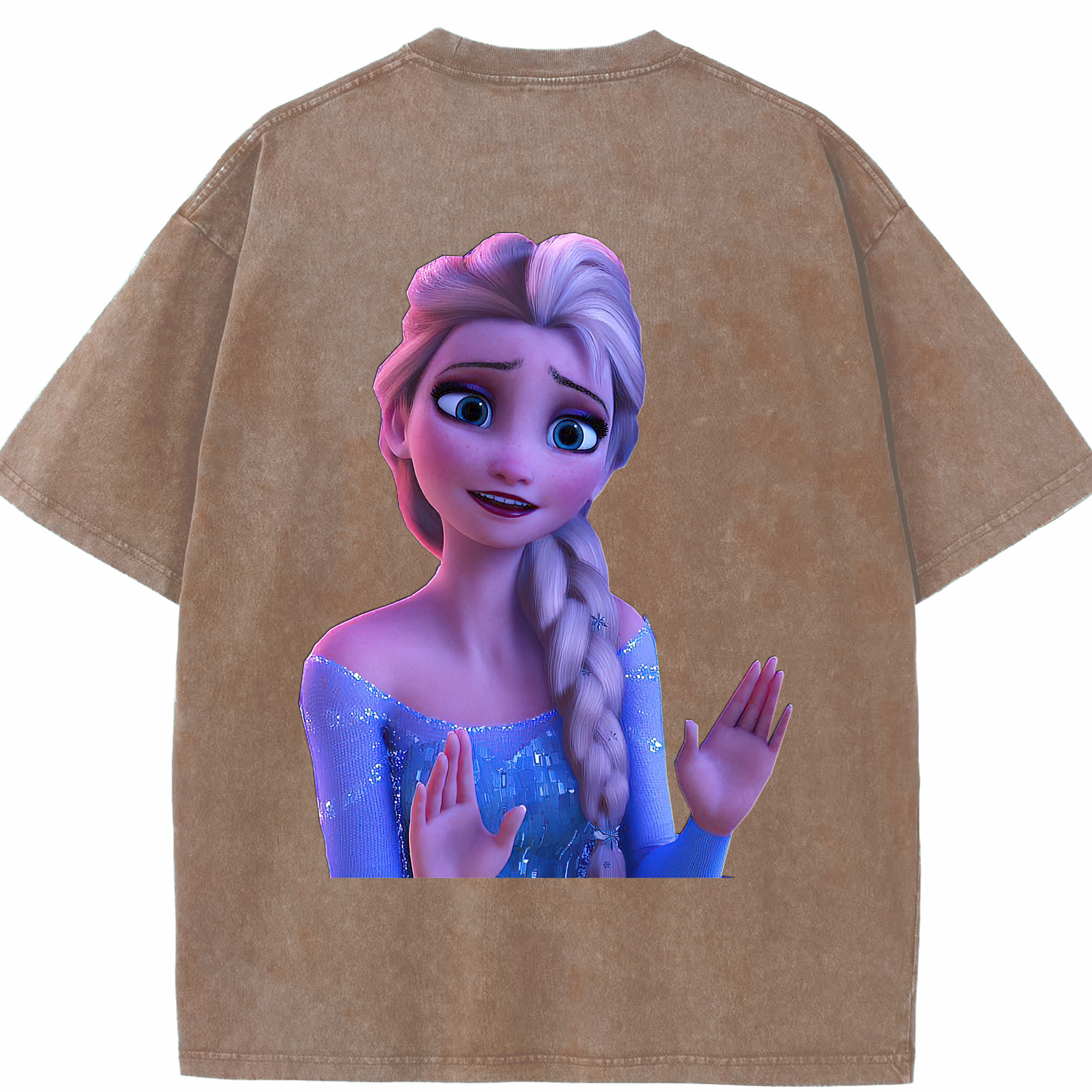 （画像用） アナと雪の女王 アンナ エルサ Frozen Anna Elsa 綿100% ヴィンテージ風 半袖Tシャツ（背面プリント）