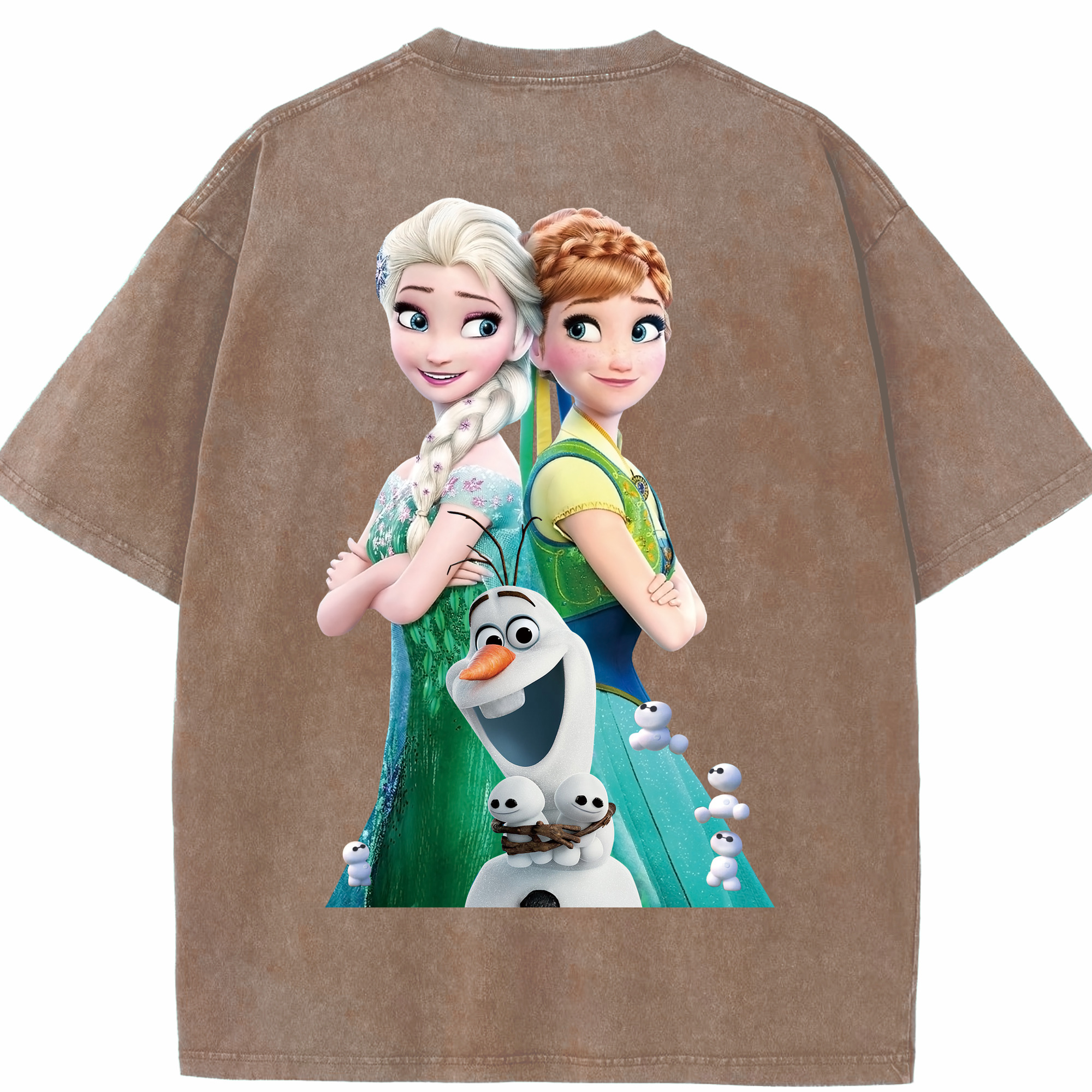 （画像用） アナと雪の女王 アンナ エルサ Frozen Anna Elsa 綿100% ヴィンテージ風 半袖Tシャツ（背面プリント）