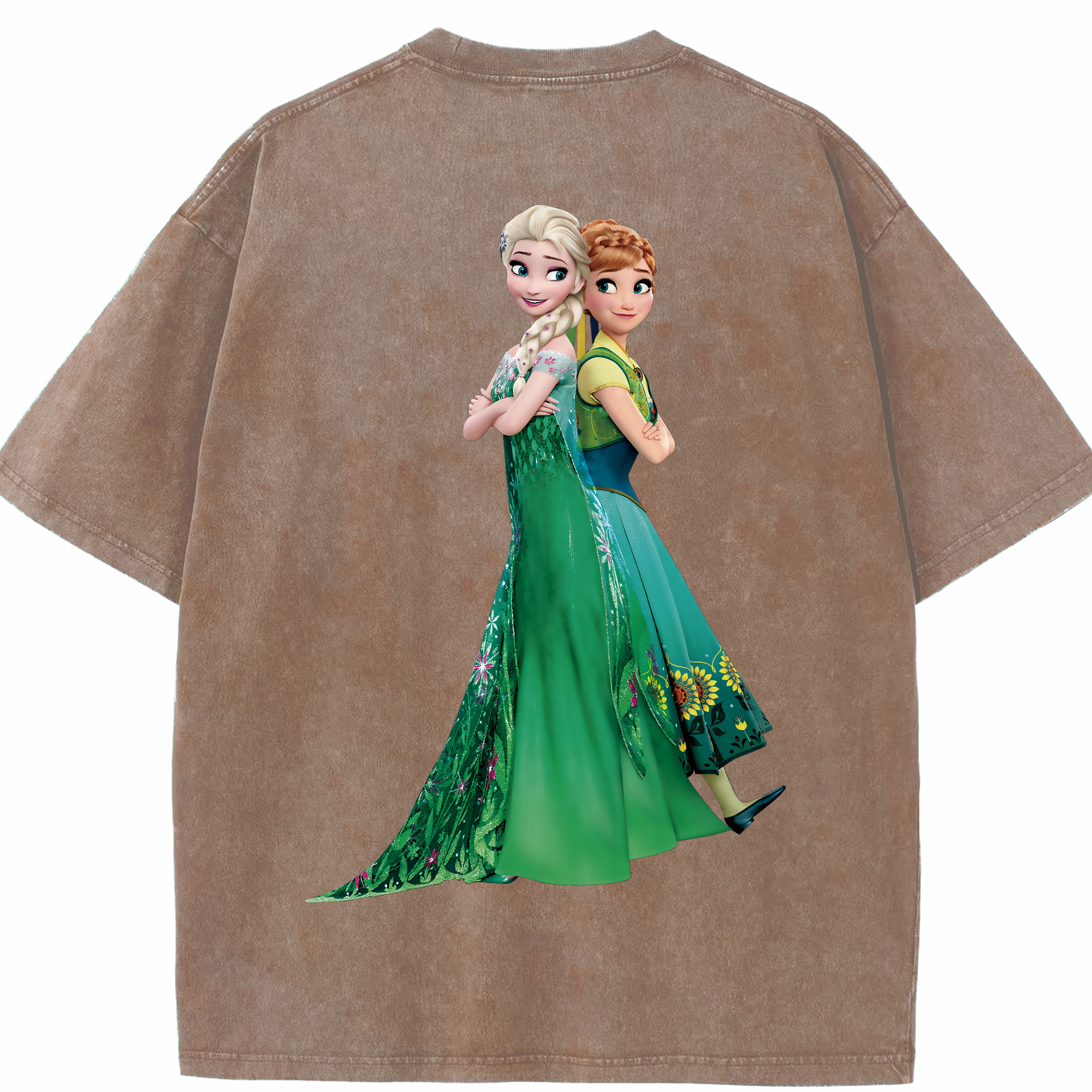 （画像用） アナと雪の女王 アンナ エルサ Frozen Anna Elsa 綿100% ヴィンテージ風 半袖Tシャツ（背面プリント）