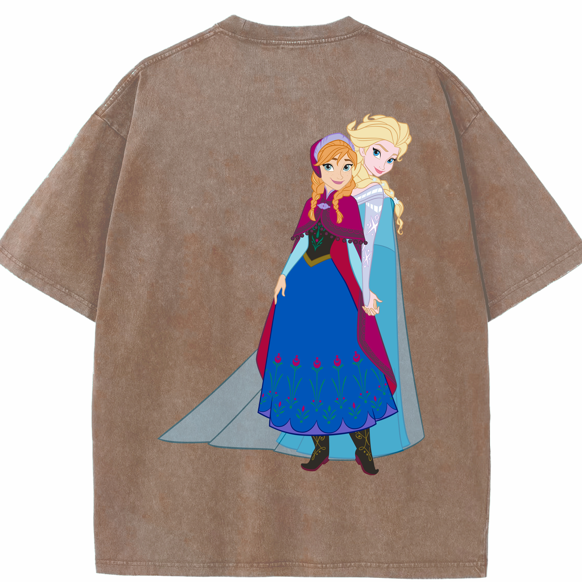 （画像用） アナと雪の女王 アンナ エルサ Frozen Anna Elsa 綿100% ヴィンテージ風 半袖Tシャツ（背面プリント）