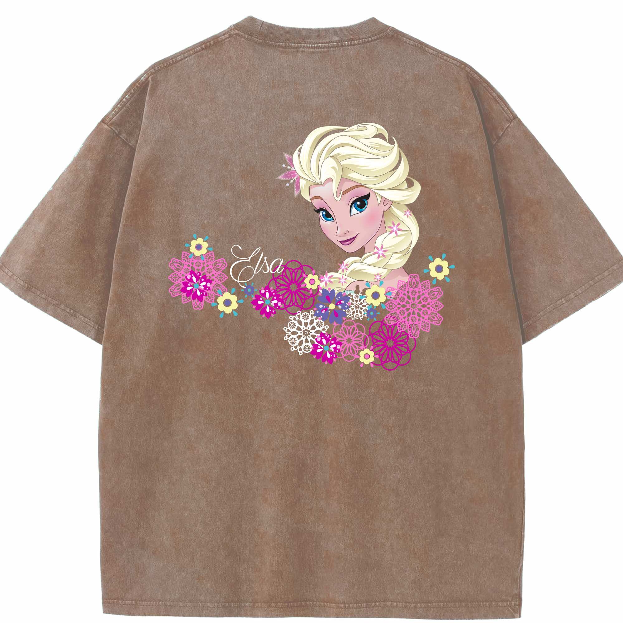 （画像用） アナと雪の女王 アンナ エルサ Frozen Anna Elsa 綿100% ヴィンテージ風 半袖Tシャツ（背面プリント）