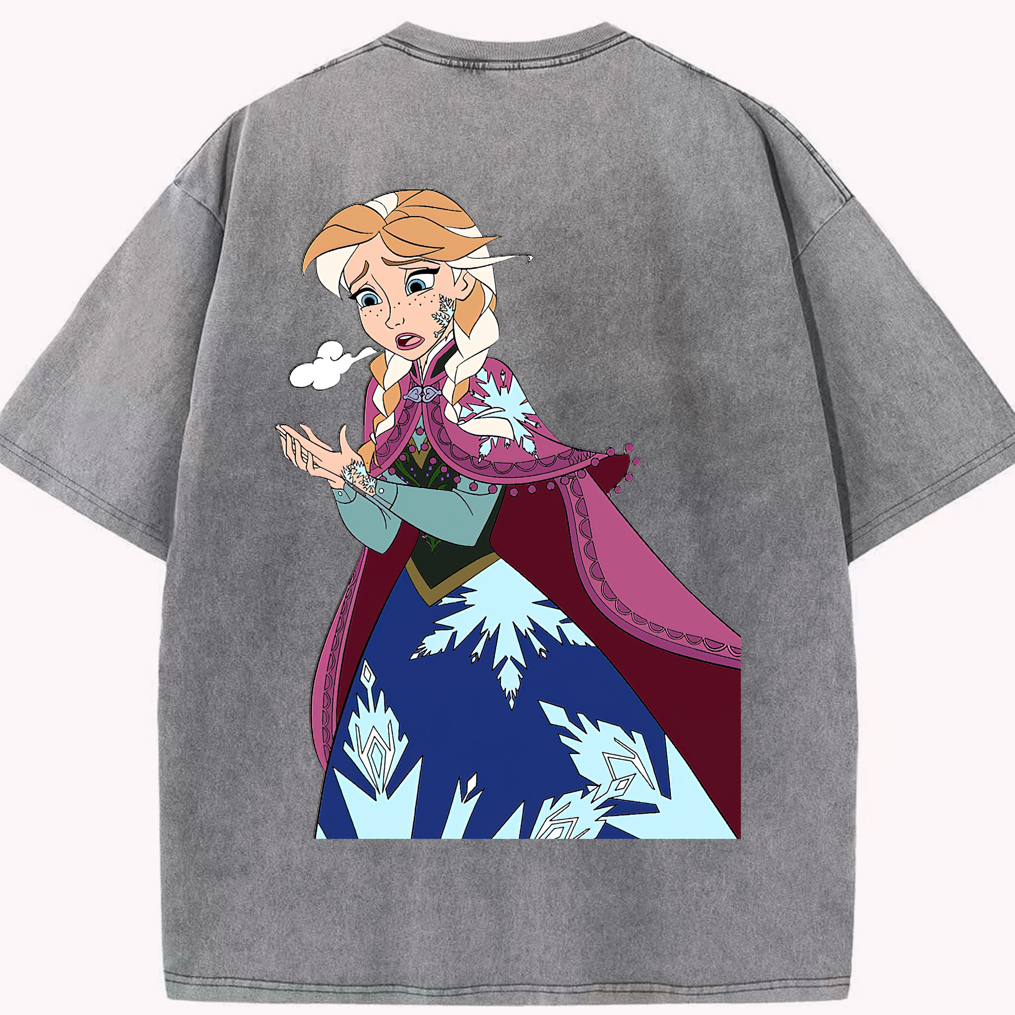 （画像用） アナと雪の女王 アンナ エルサ Frozen Anna Elsa 綿100% ヴィンテージ風 半袖Tシャツ（背面プリント）