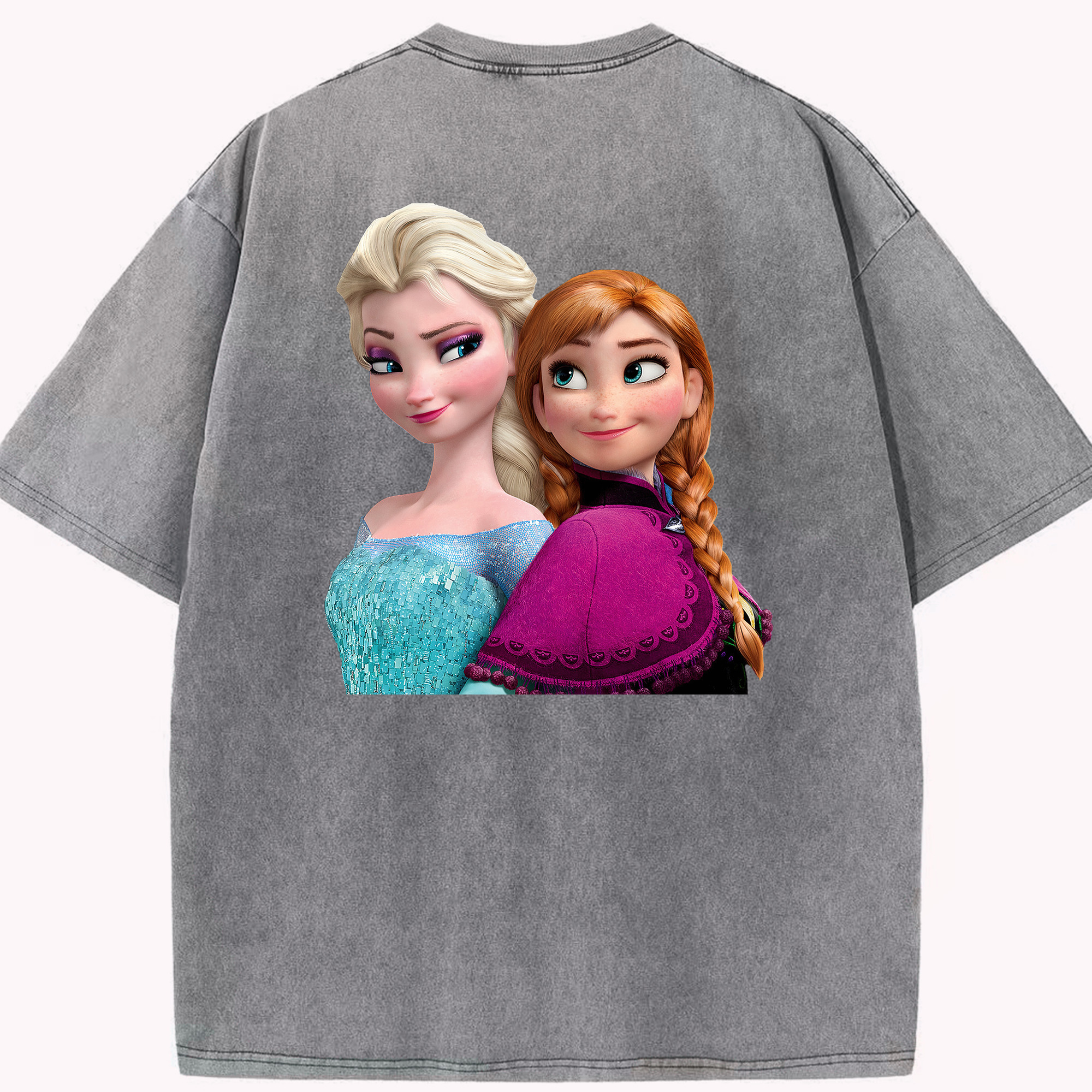 （画像用） アナと雪の女王 アンナ エルサ Frozen Anna Elsa 綿100% ヴィンテージ風 半袖Tシャツ（背面プリント）