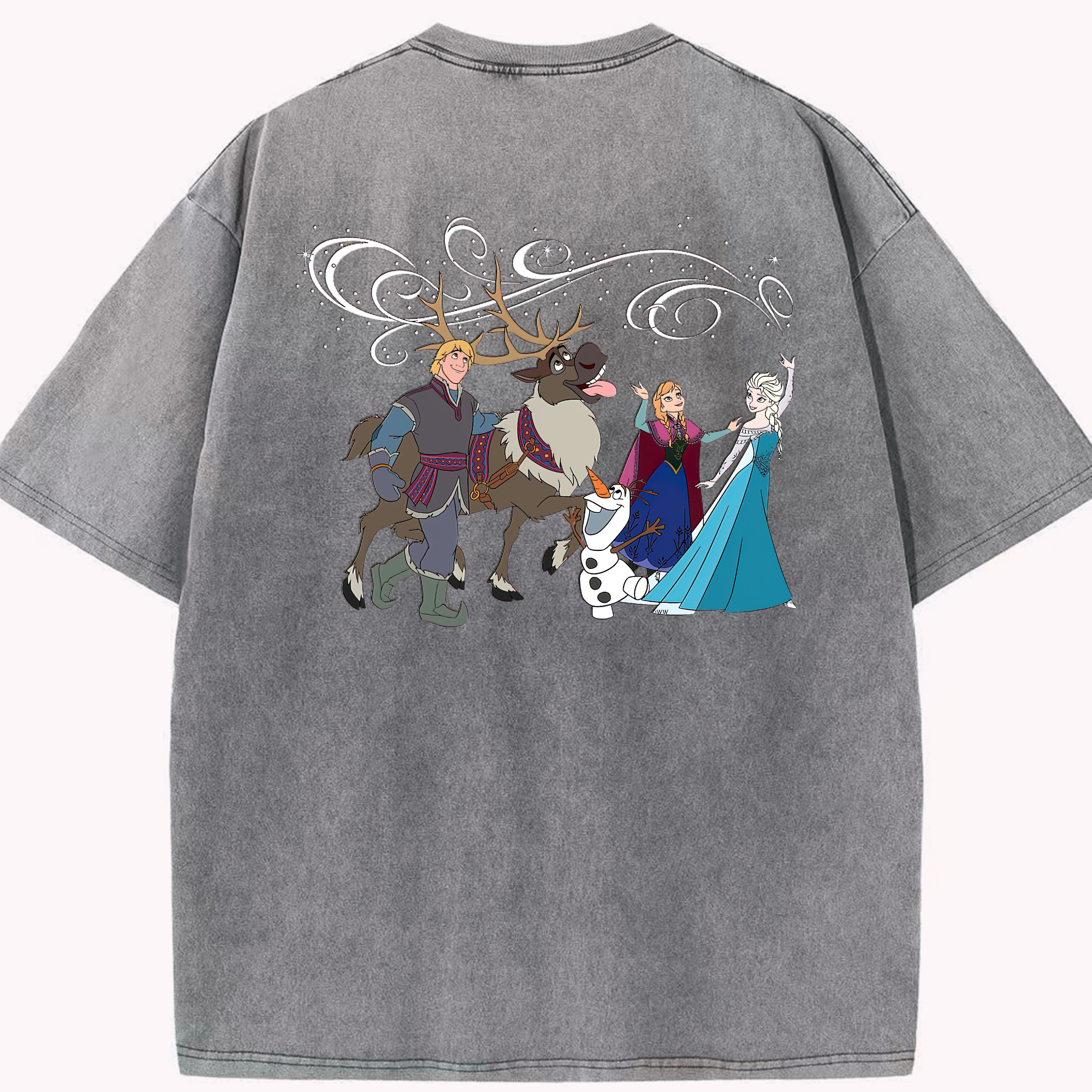 （画像用） アナと雪の女王 アンナ エルサ Frozen Anna Elsa 綿100% ヴィンテージ風 半袖Tシャツ（背面プリント）