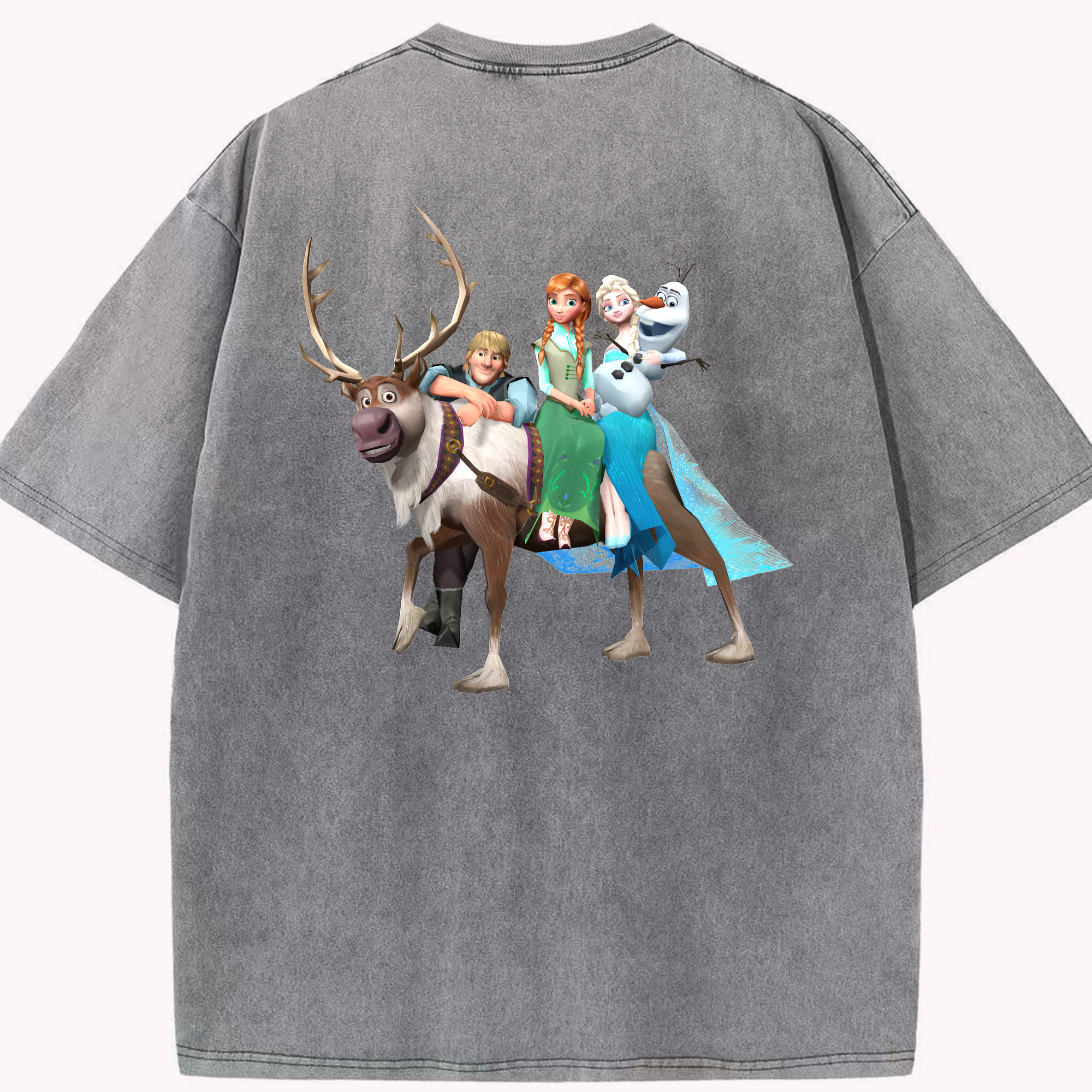 （画像用） アナと雪の女王 アンナ エルサ Frozen Anna Elsa 綿100% ヴィンテージ風 半袖Tシャツ（背面プリント）
