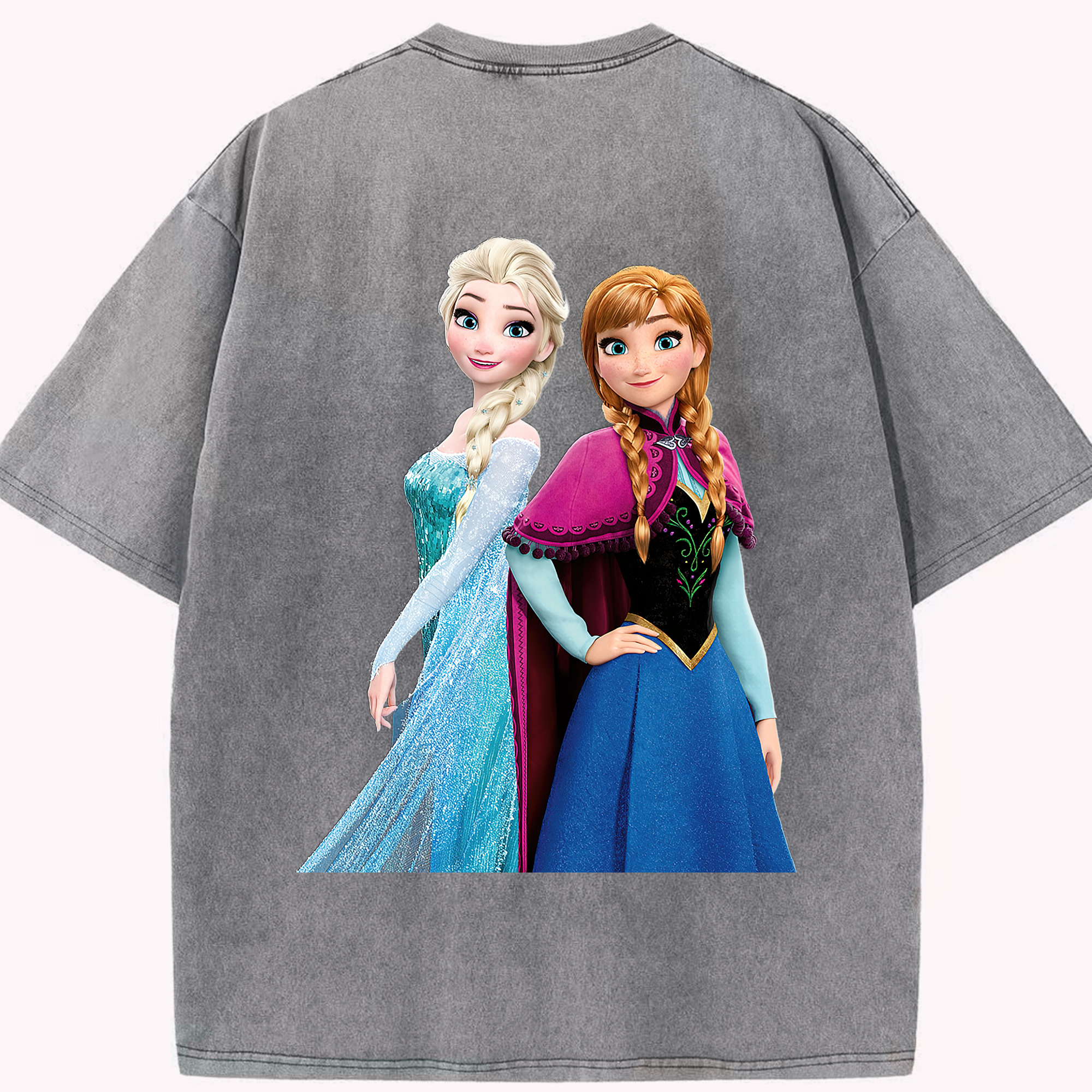 （画像用） アナと雪の女王 アンナ エルサ Frozen Anna Elsa 綿100% ヴィンテージ風 半袖Tシャツ（背面プリント）