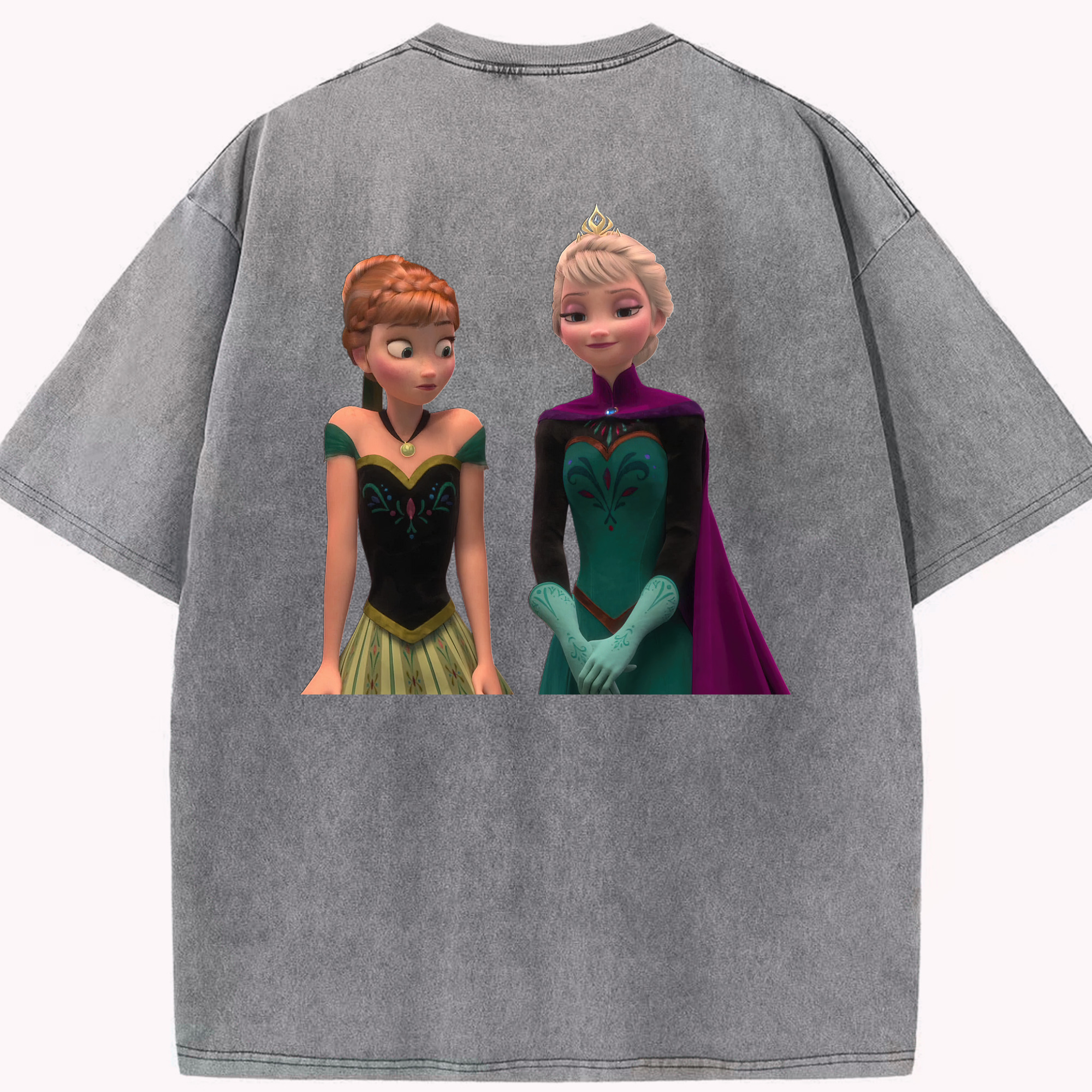 （画像用） アナと雪の女王 アンナ エルサ Frozen Anna Elsa 綿100% ヴィンテージ風 半袖Tシャツ（背面プリント）