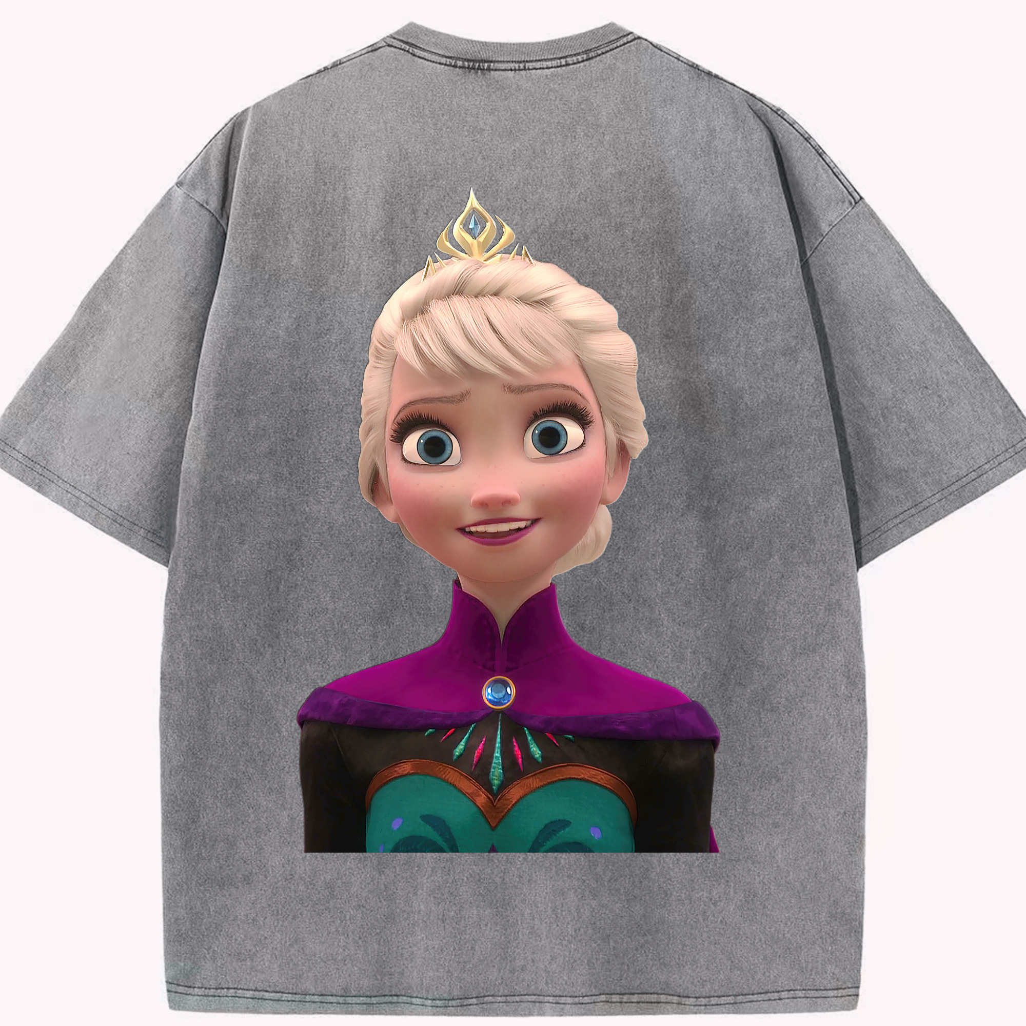 （画像用） アナと雪の女王 アンナ エルサ Frozen Anna Elsa 綿100% ヴィンテージ風 半袖Tシャツ（背面プリント）
