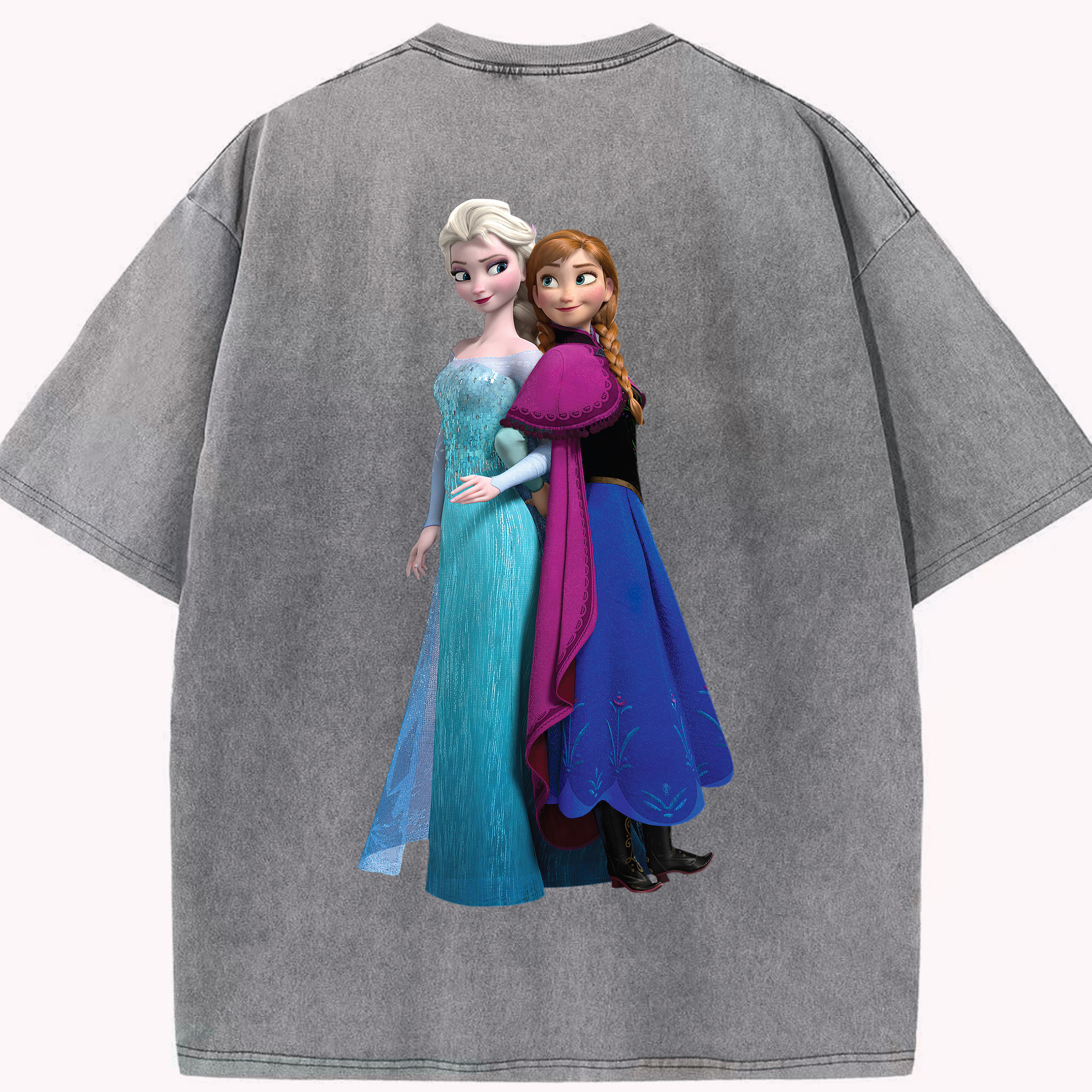 （画像用） アナと雪の女王 アンナ エルサ Frozen Anna Elsa 綿100% ヴィンテージ風 半袖Tシャツ（背面プリント）