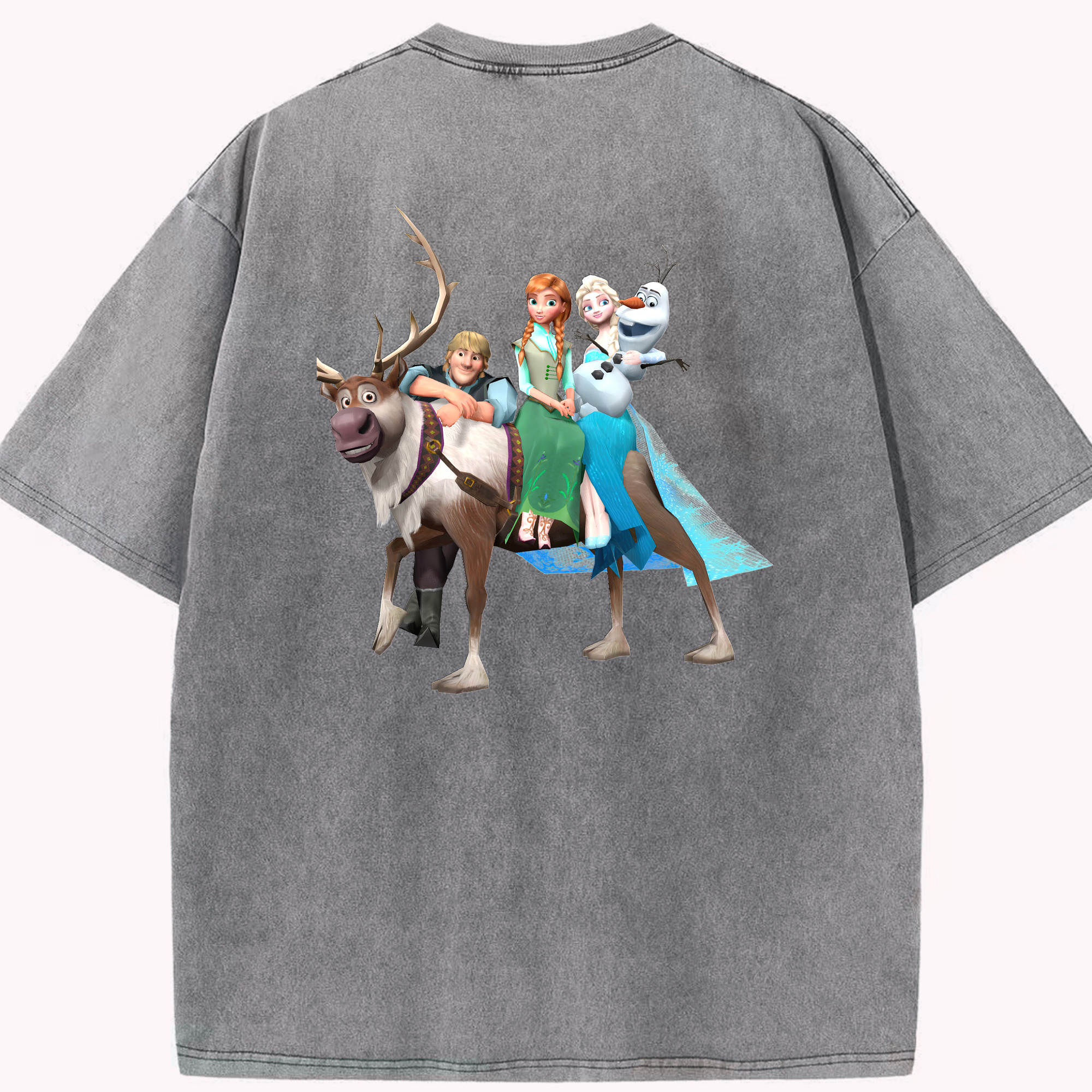 （画像用） アナと雪の女王 アンナ エルサ Frozen Anna Elsa 綿100% ヴィンテージ風 半袖Tシャツ（背面プリント）