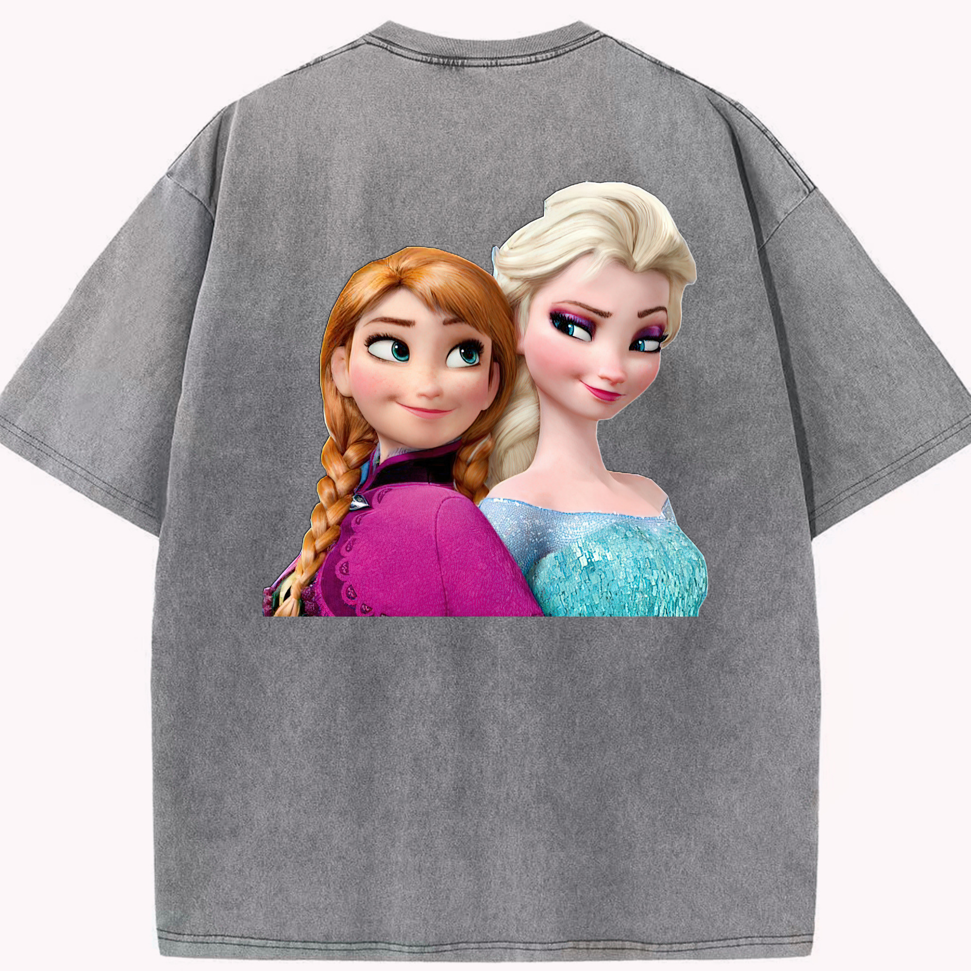 （画像用） アナと雪の女王 アンナ エルサ Frozen Anna Elsa 綿100% ヴィンテージ風 半袖Tシャツ（背面プリント）